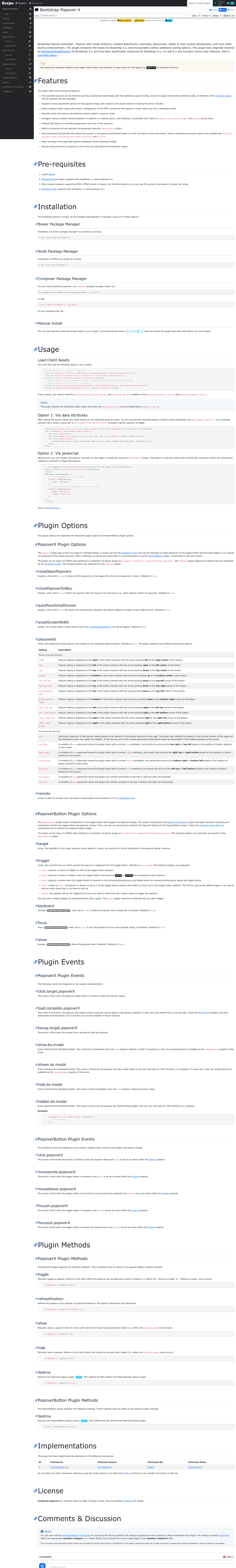 screenshot of Bootstrap Popover X on template0.com