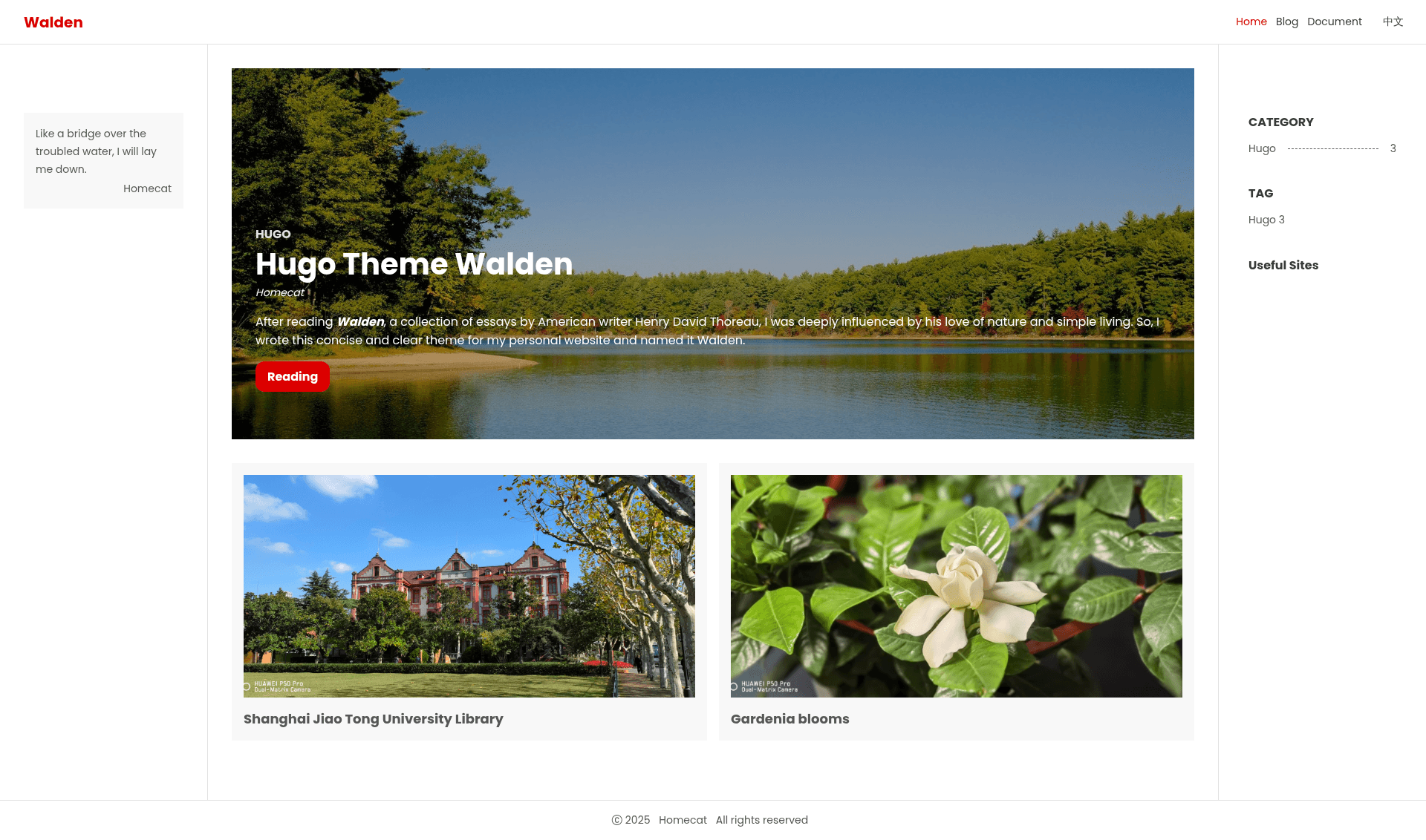 screenshot of Hugo Theme Walden on template0.com