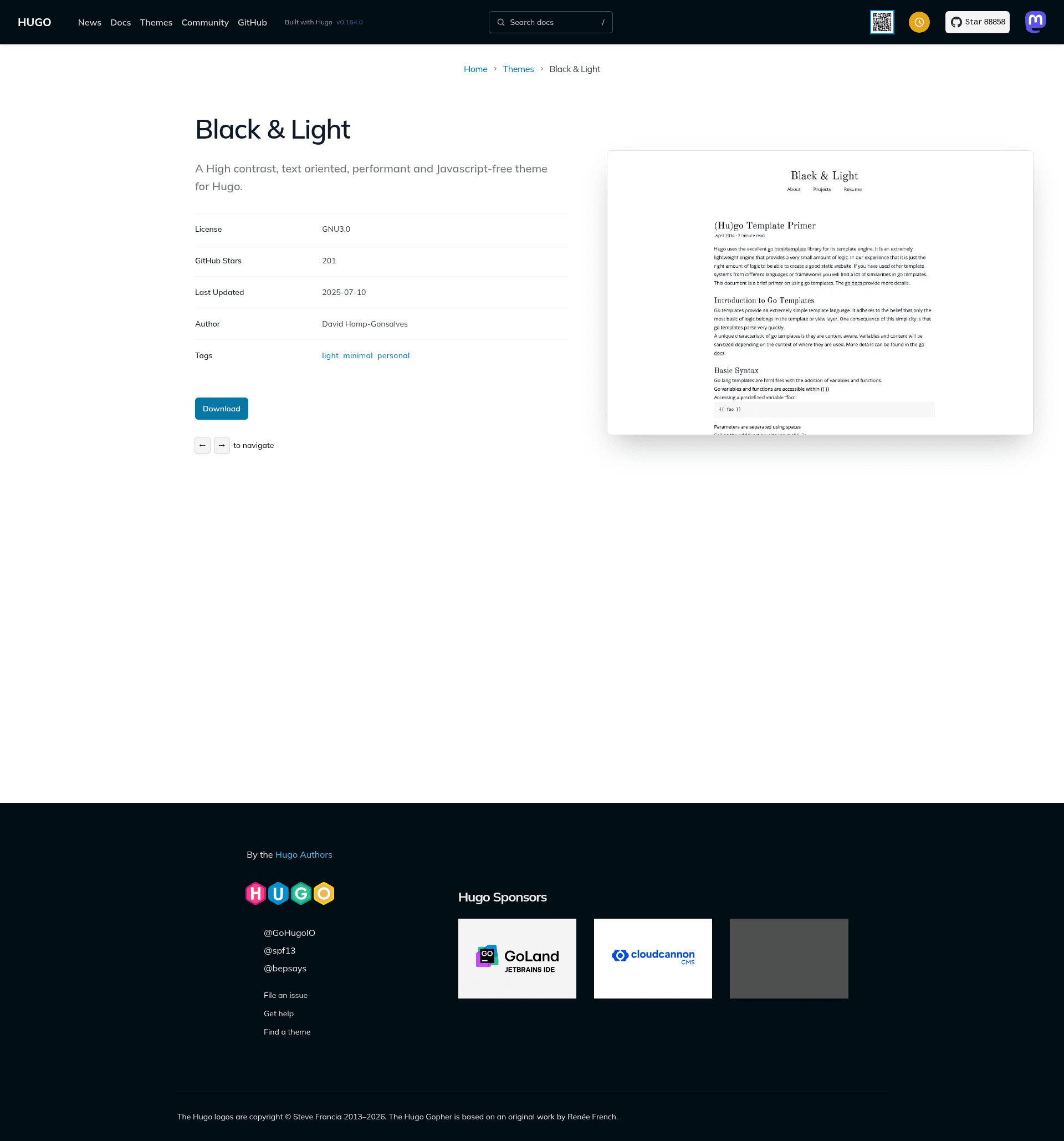 screenshot of Black & Light on template0.com