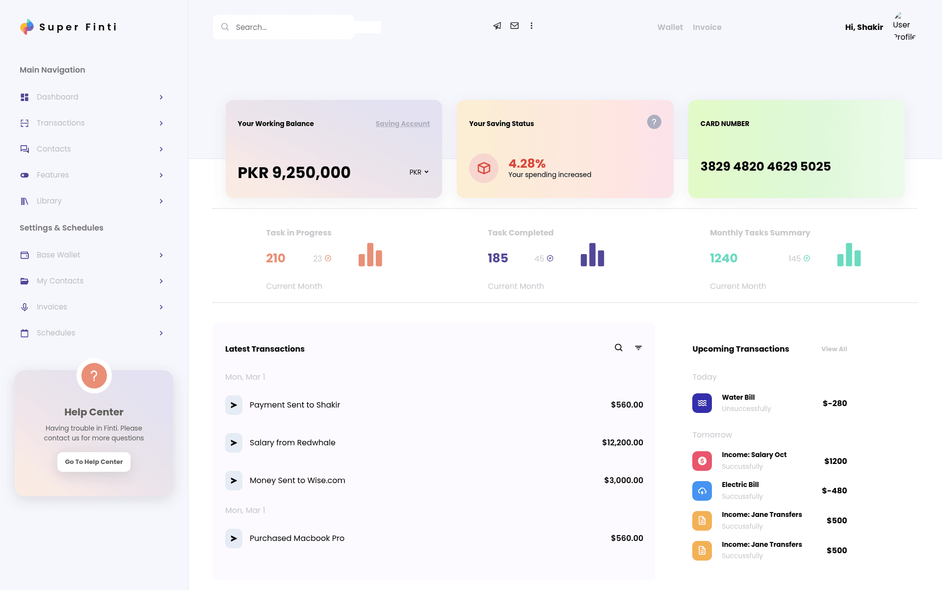 screenshot of Super Finti Dashboard on template0.com