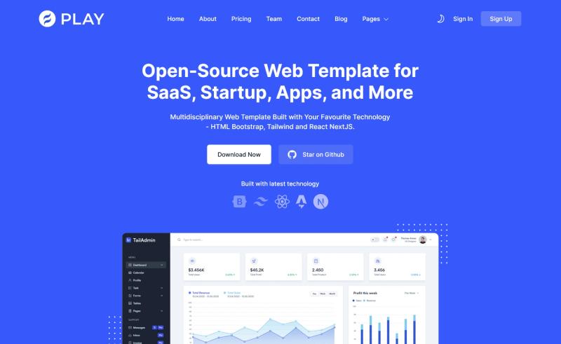 Image for Play - Free Tailwind CSS Business & Corporate Template on template0.com
