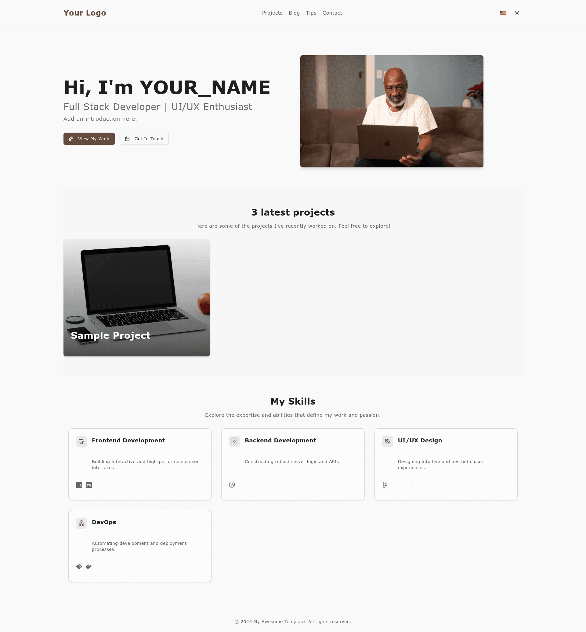 screenshot of Astro Portfolio & Bilingual Blog Template on template0.com