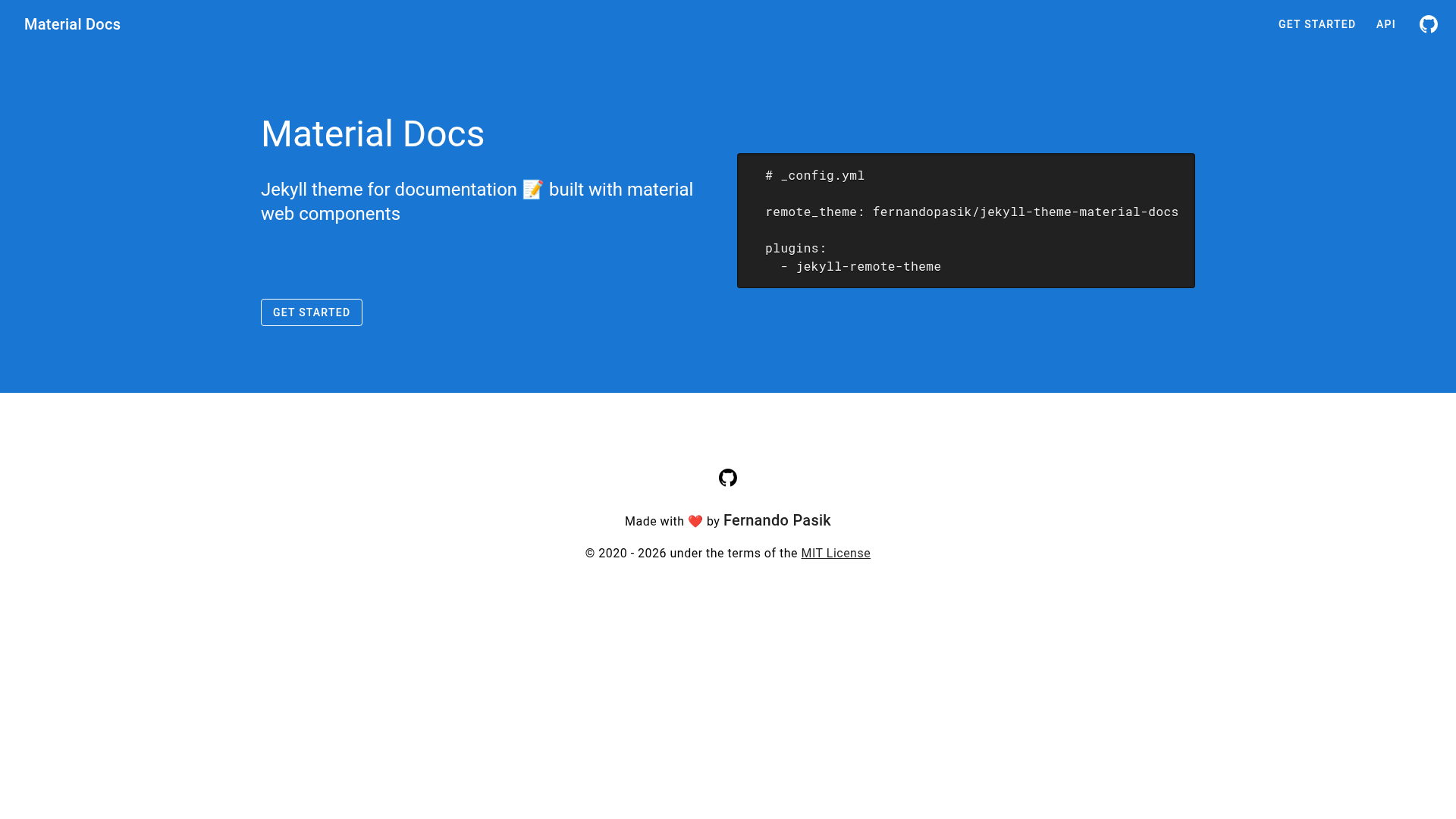 screenshot of Material Docs on template0.com