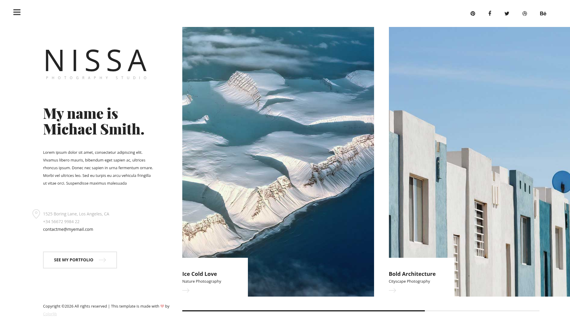 screenshot of Nissa – Free Bootstrap 4 HTML5 Photography Website Template on template0.com