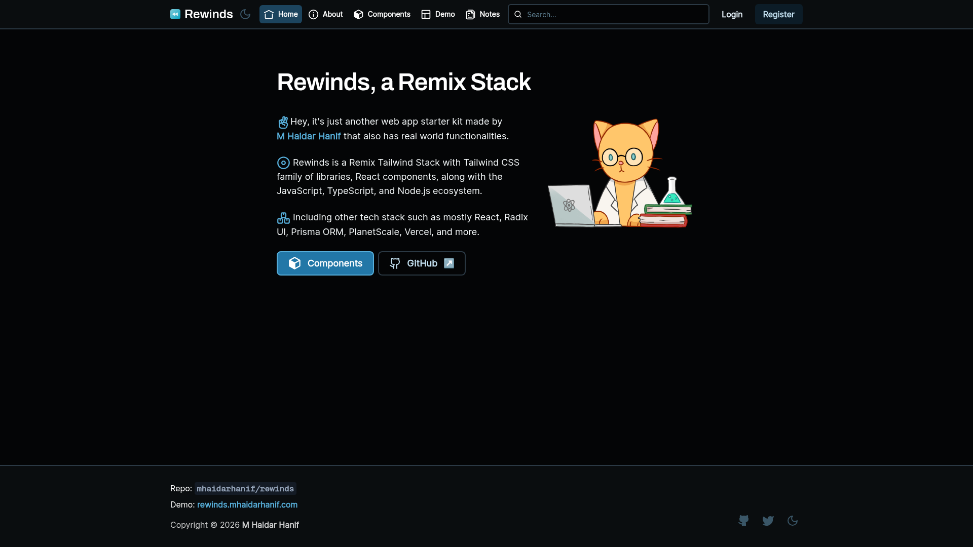 screenshot of Rewinds on template0.com
