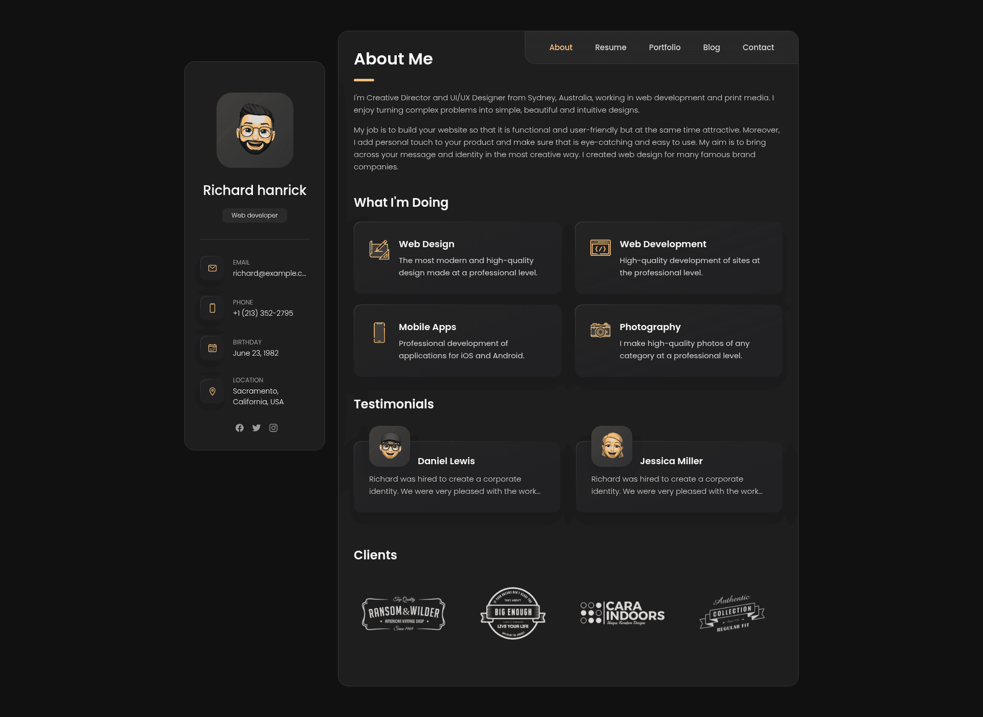 screenshot of vCard Personal Portfolio on template0.com