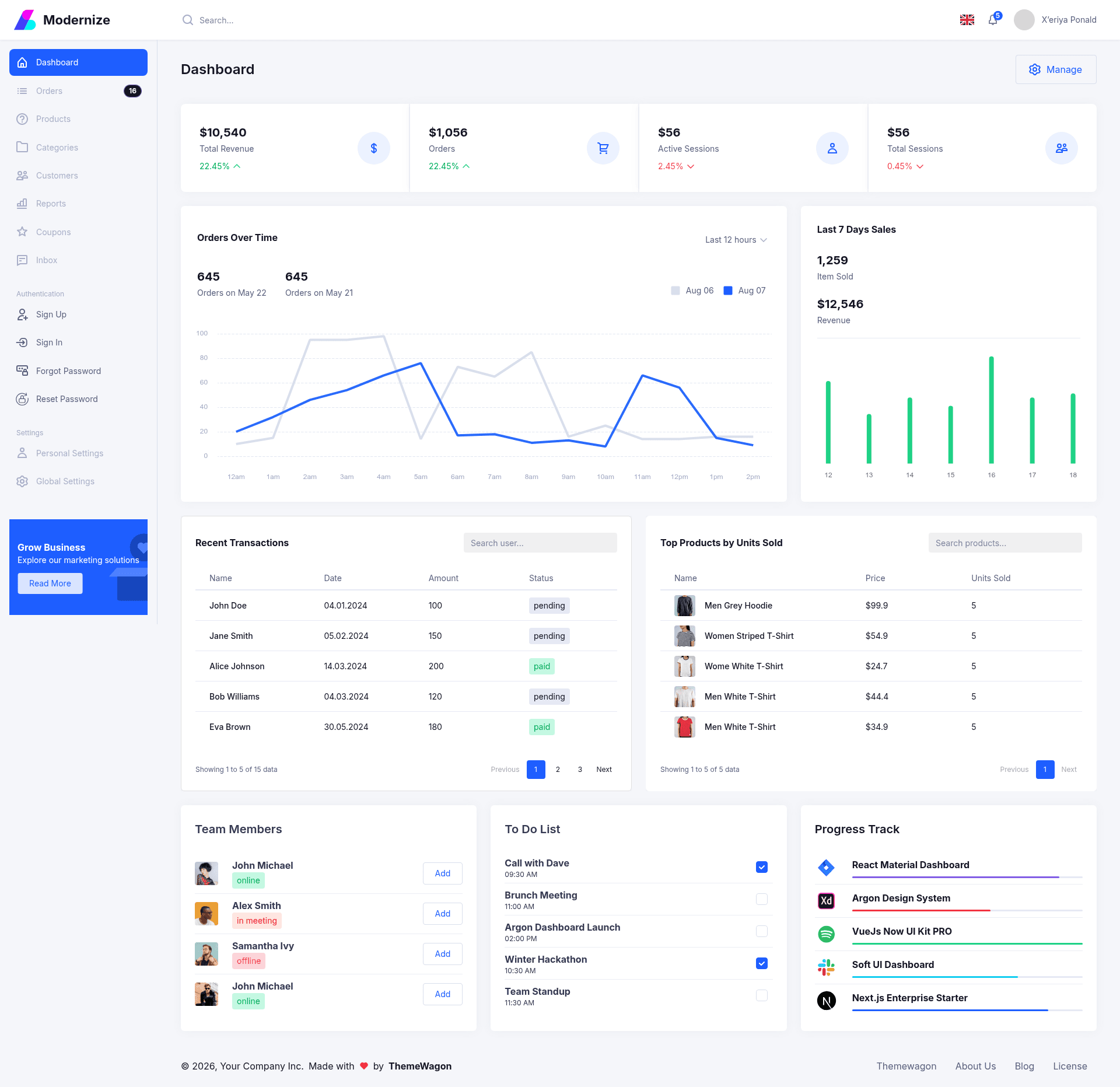 screenshot of Modernize on template0.com