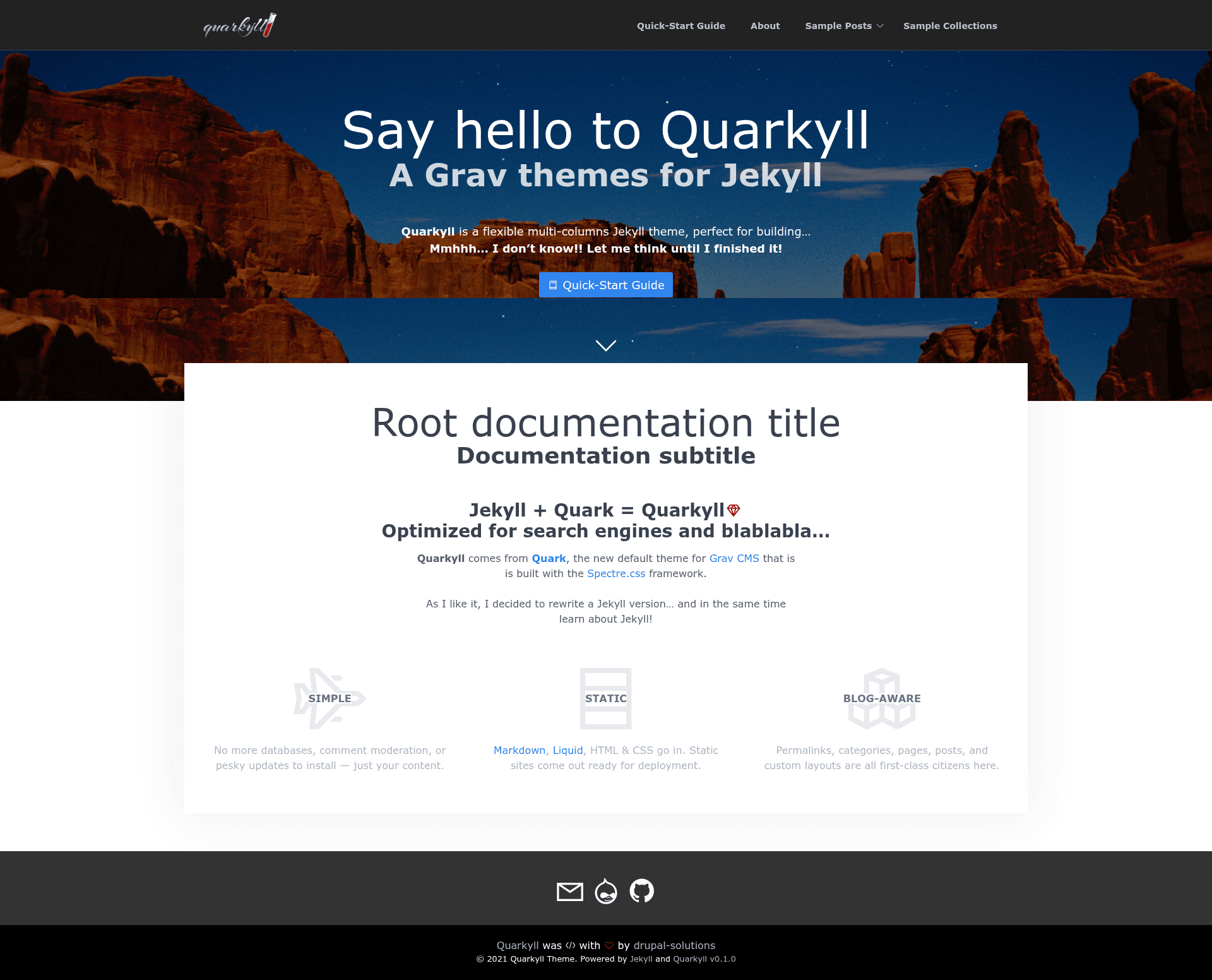 screenshot of Jekyll Theme Quarkyll on template0.com
