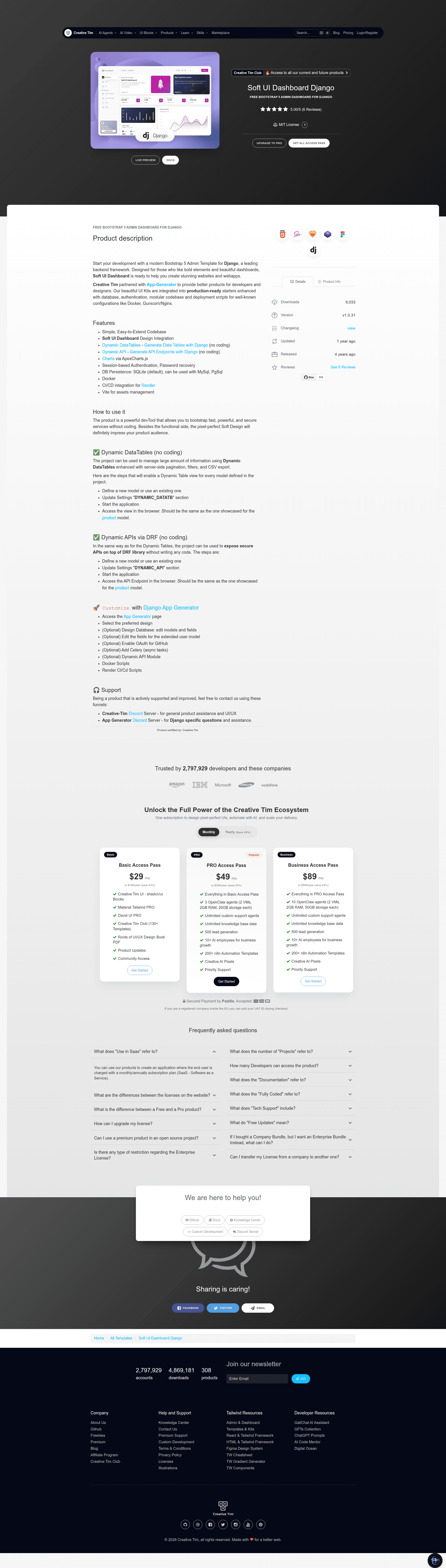 screenshot of Soft UI Dashboard Django on template0.com