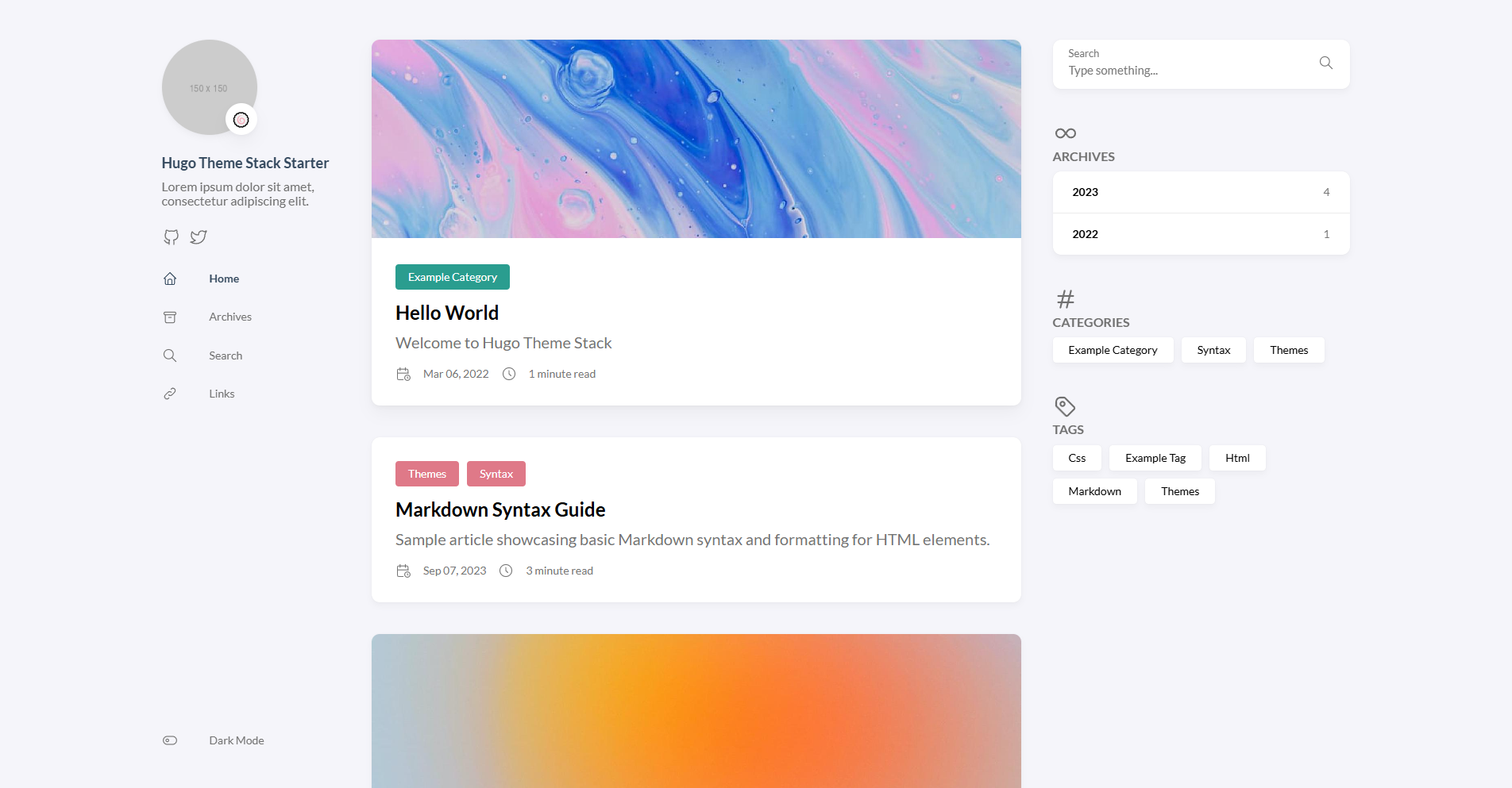 Hugo Theme Stack preview