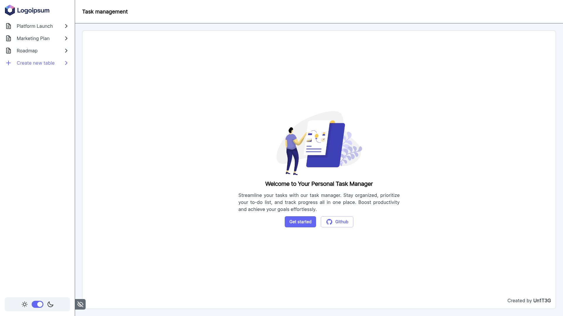 screenshot of Next.js Kanban Task Management App on template0.com