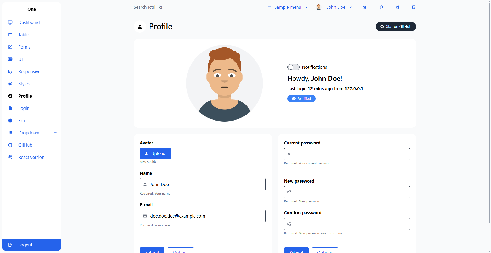 Image for Admin One Vue Tailwind(dashboard vue template) on template0.com