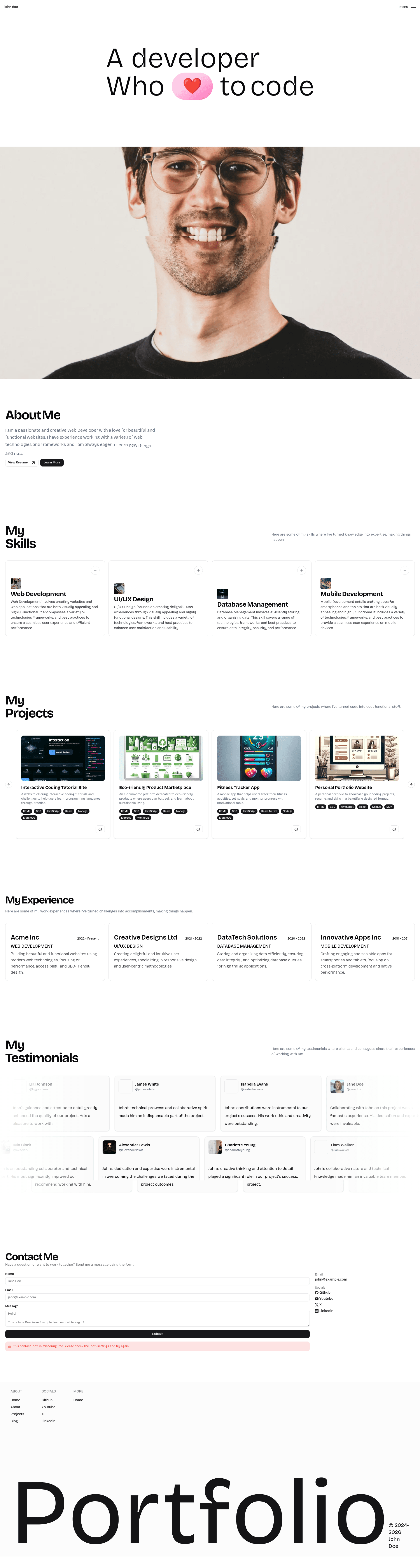 screenshot of shadcn-portfolio on template0.com