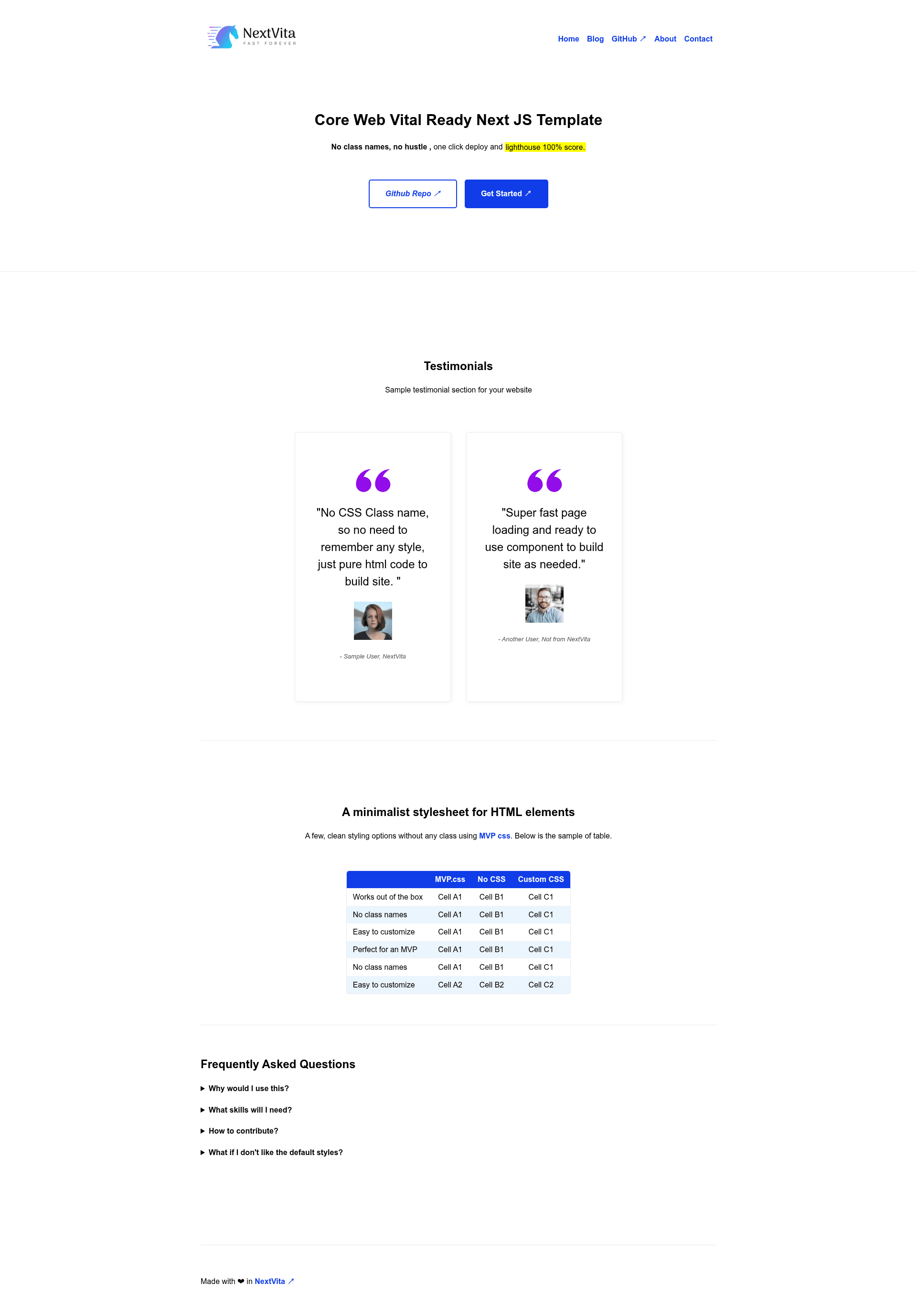 screenshot of NextVita on template0.com