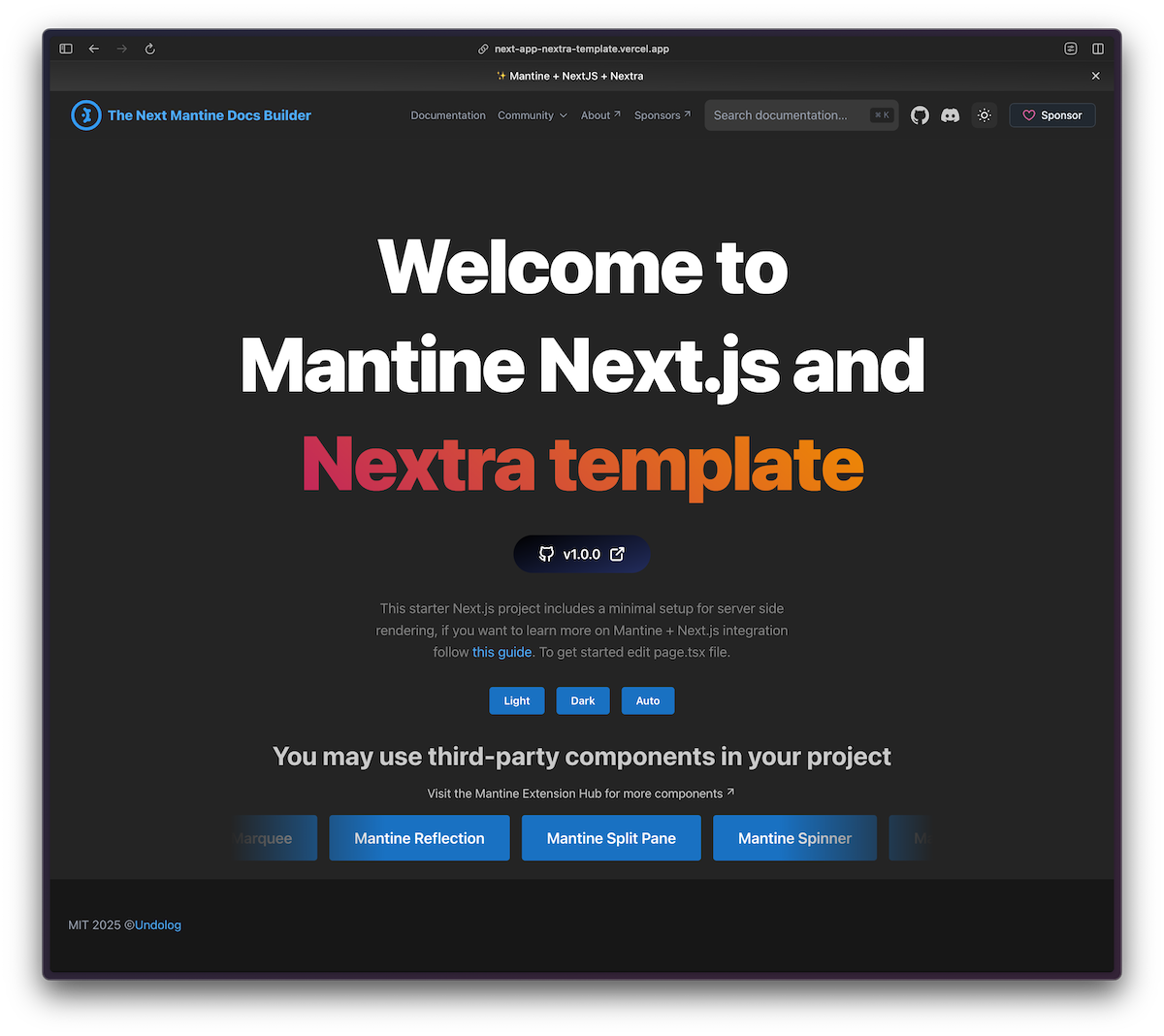 Mantine Next.js + Nextra Template preview