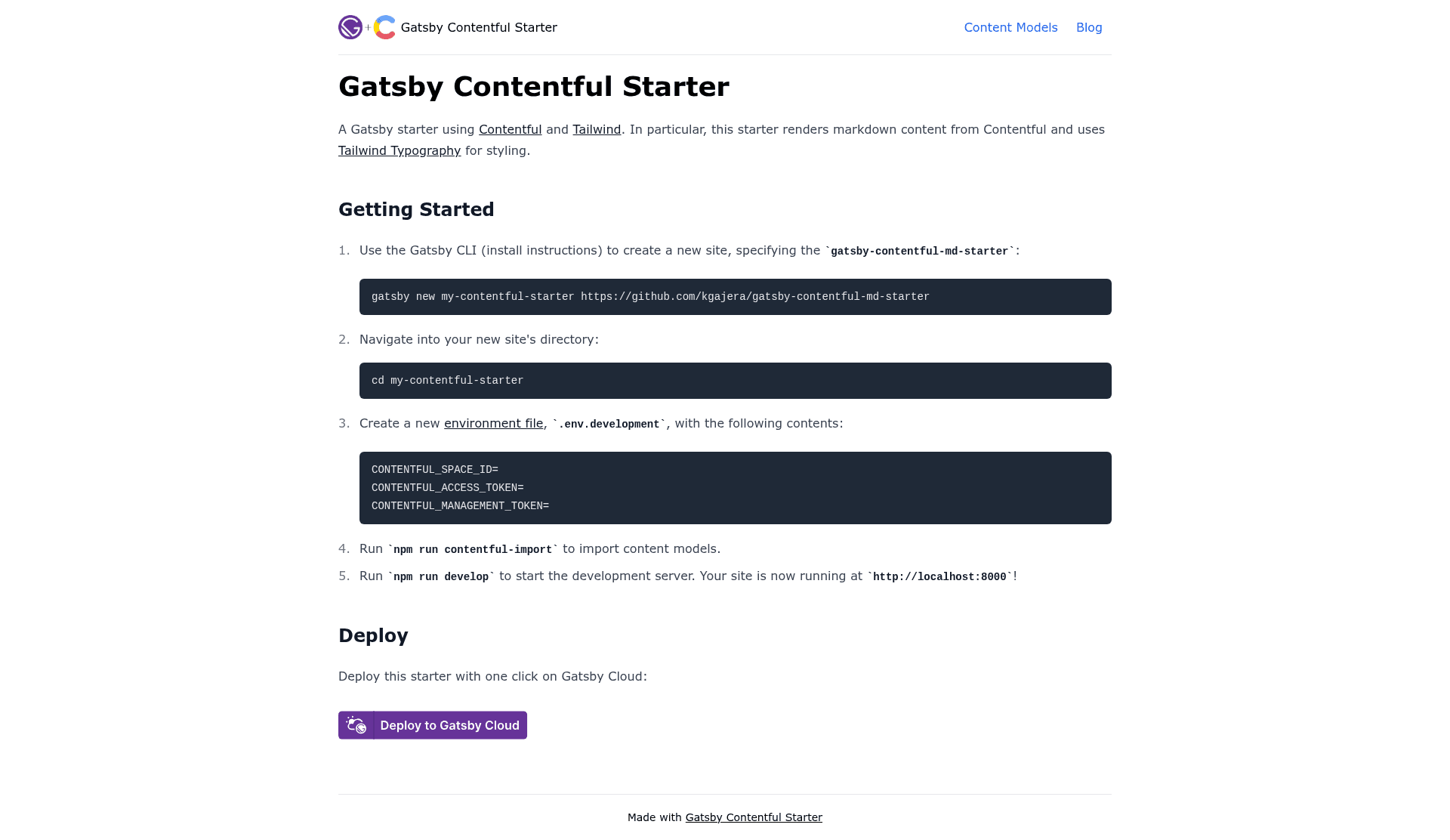 screenshot of Gatsby Contentful MD Starter on template0.com