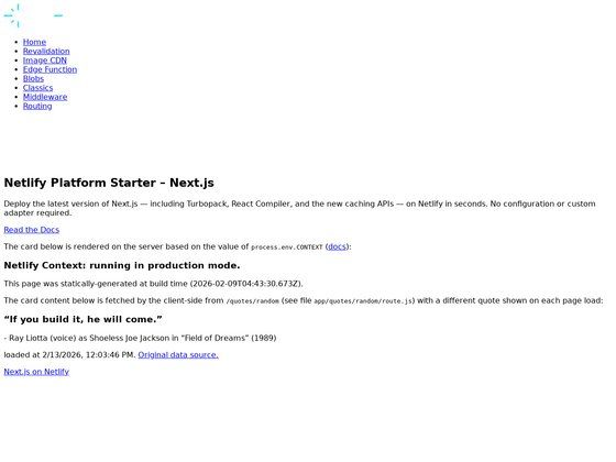 Next.js on Netlify Platform Starter preview