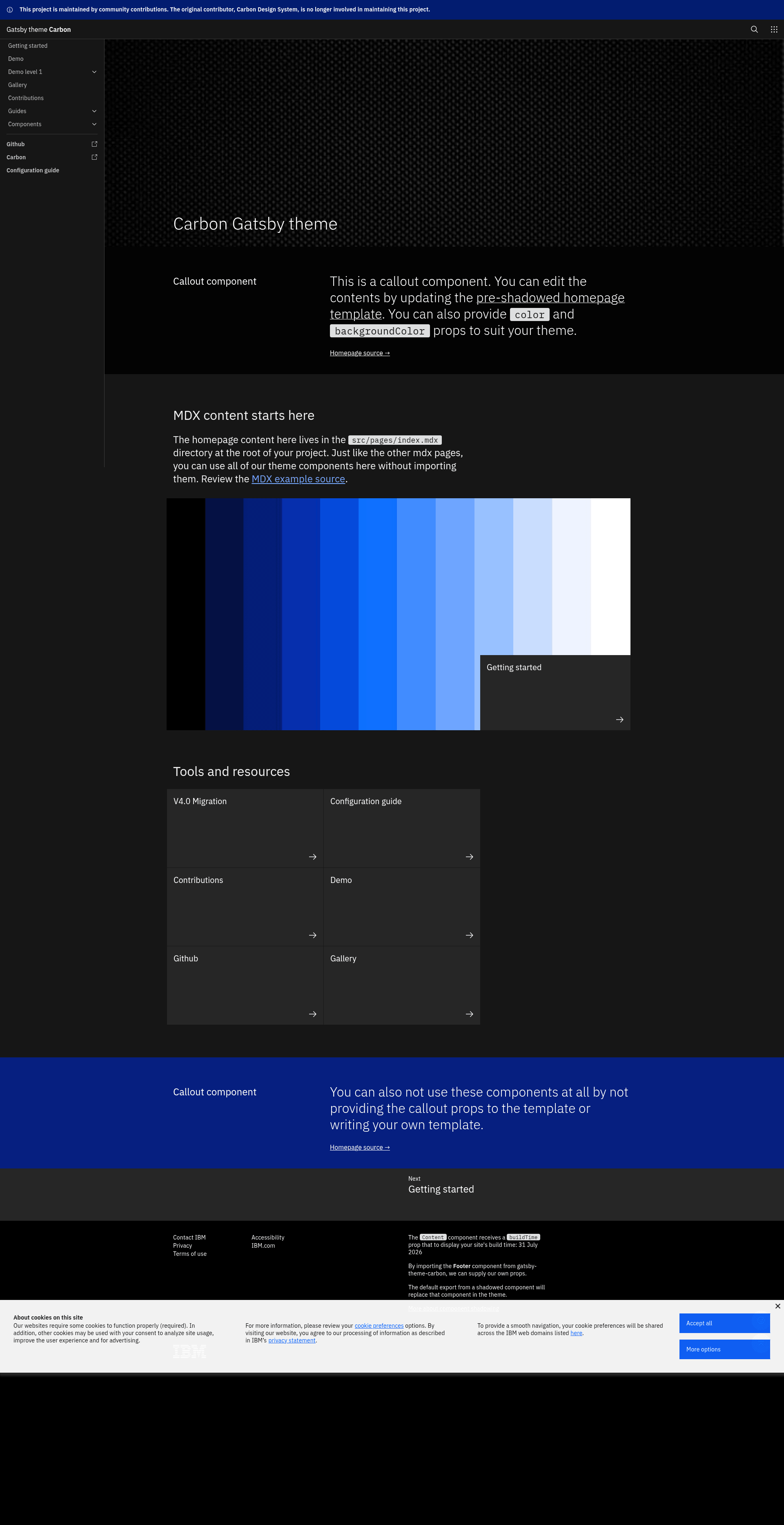 screenshot of Gatsby Theme Carbon on template0.com