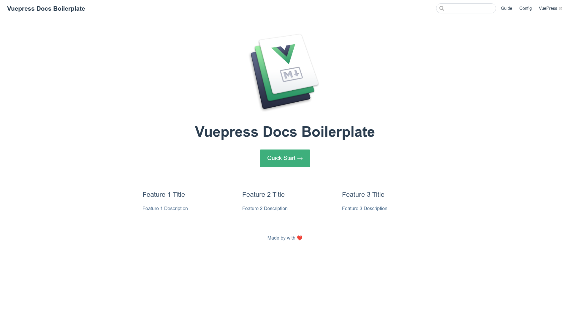 screenshot of VuePress on template0.com