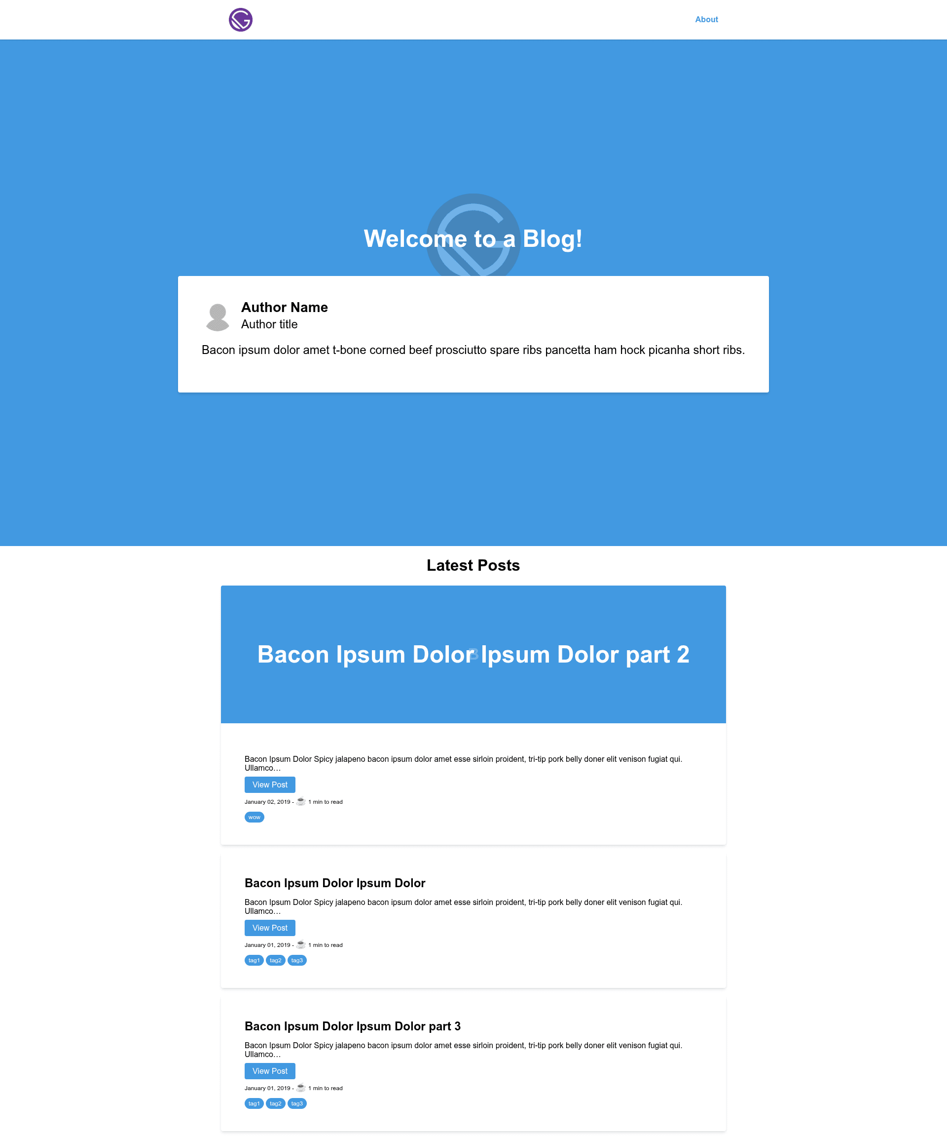 screenshot of Gatsby Theme Tailwind Blog on template0.com