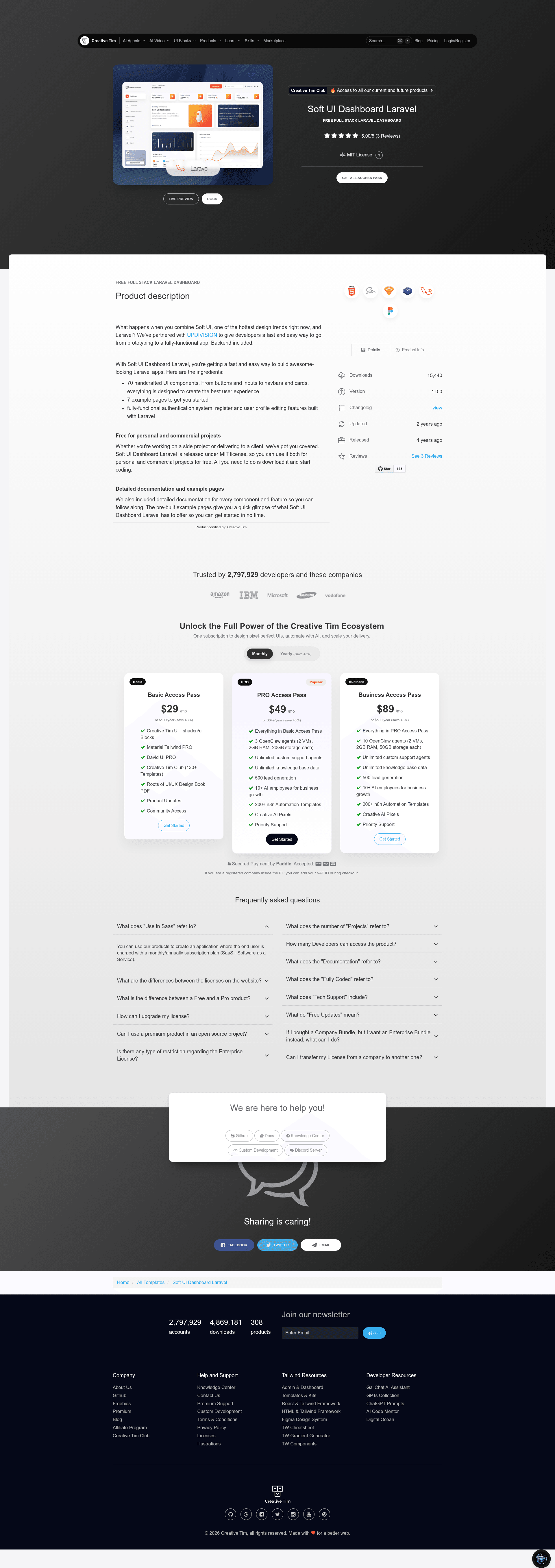 screenshot of Soft UI Dashboard Laravel on template0.com