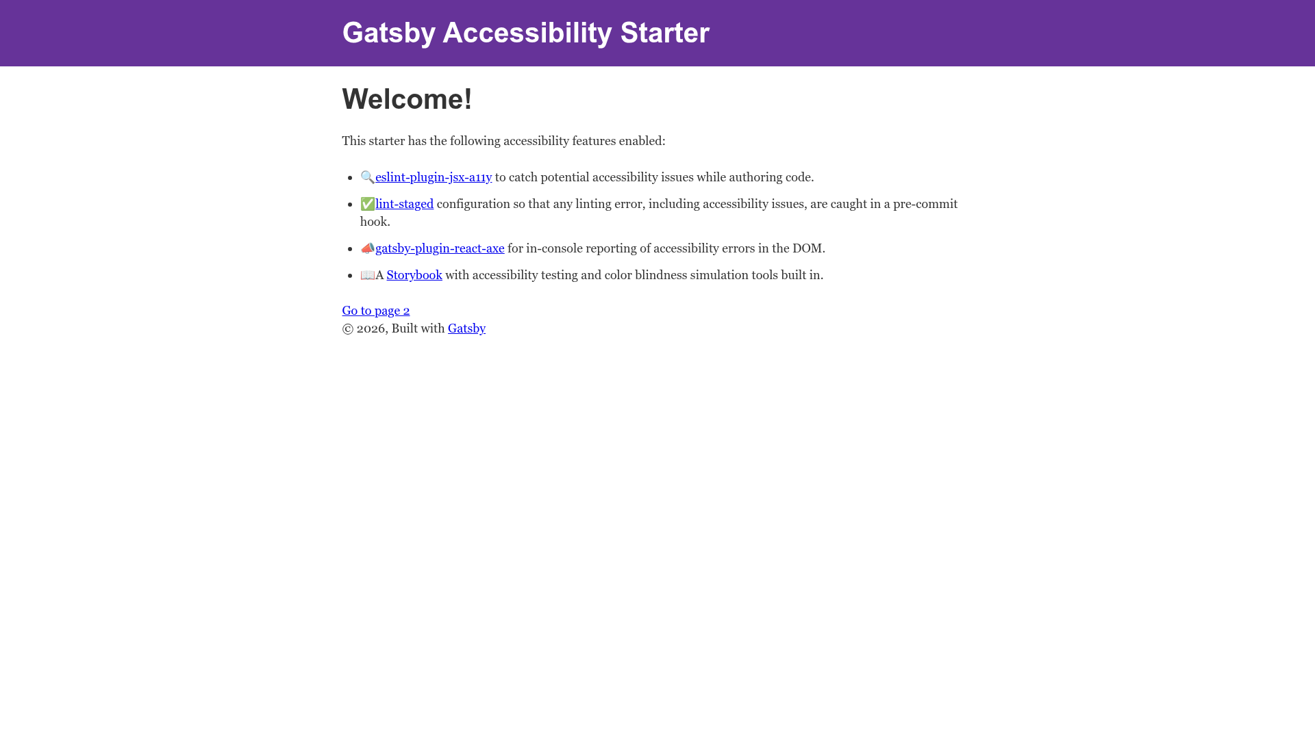 screenshot of Gatsby Starter Accessibility on template0.com