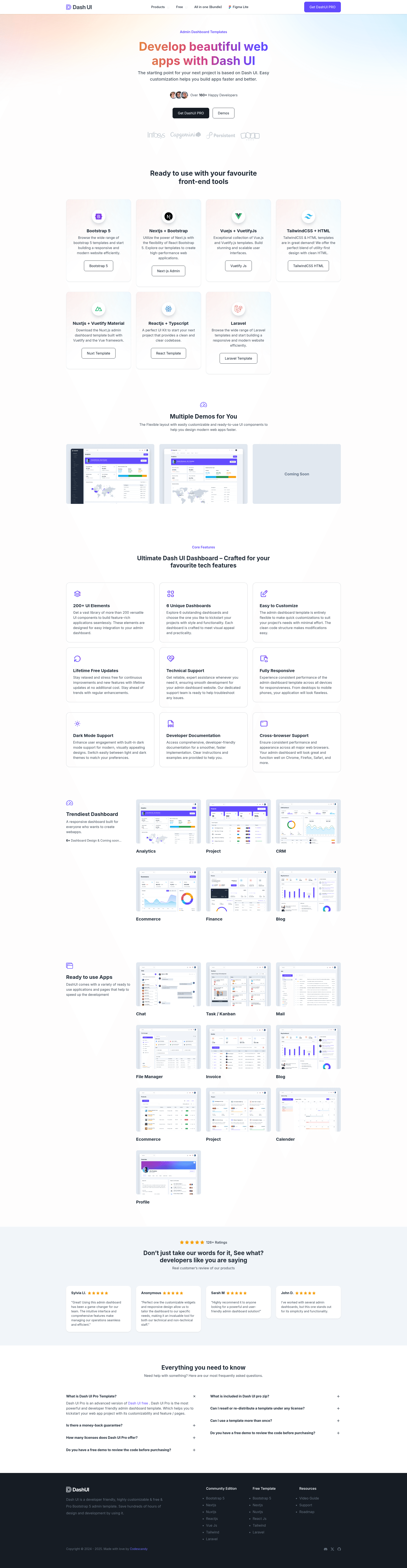screenshot of Dash UI on template0.com