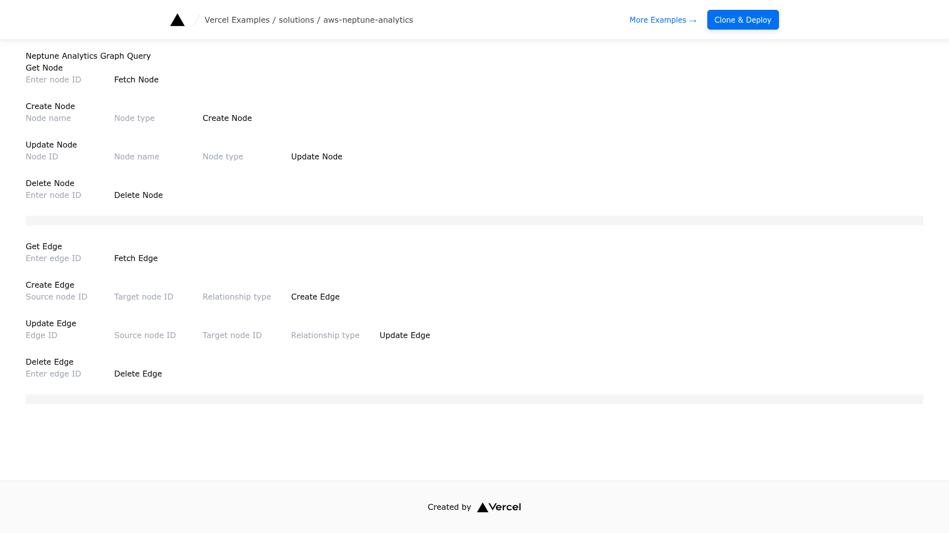 screenshot of AWS Neptune Analytics with Next.js API Routes on template0.com
