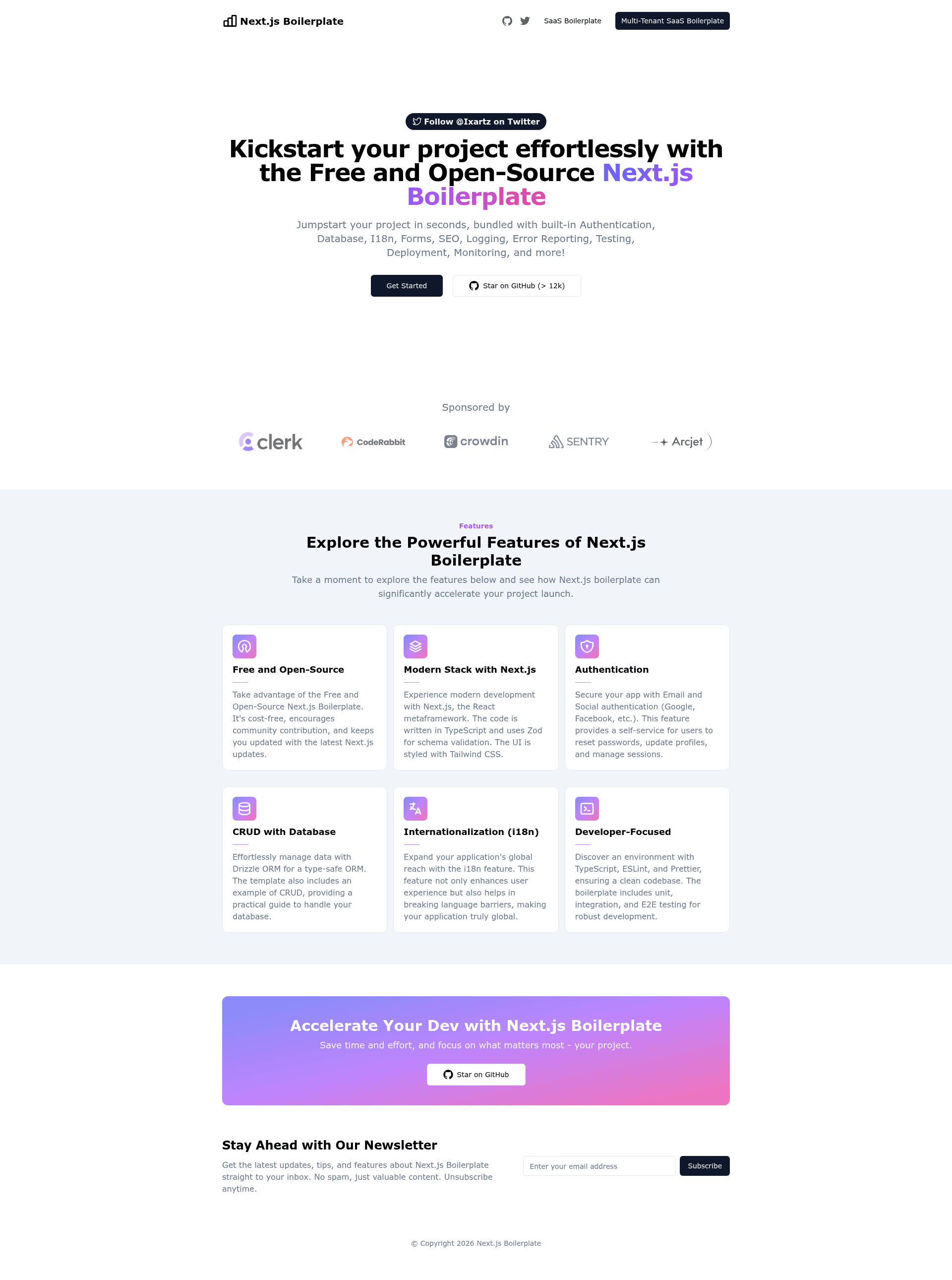 screenshot of Nextjs Tailwind CSS TypeScript Starter on template0.com
