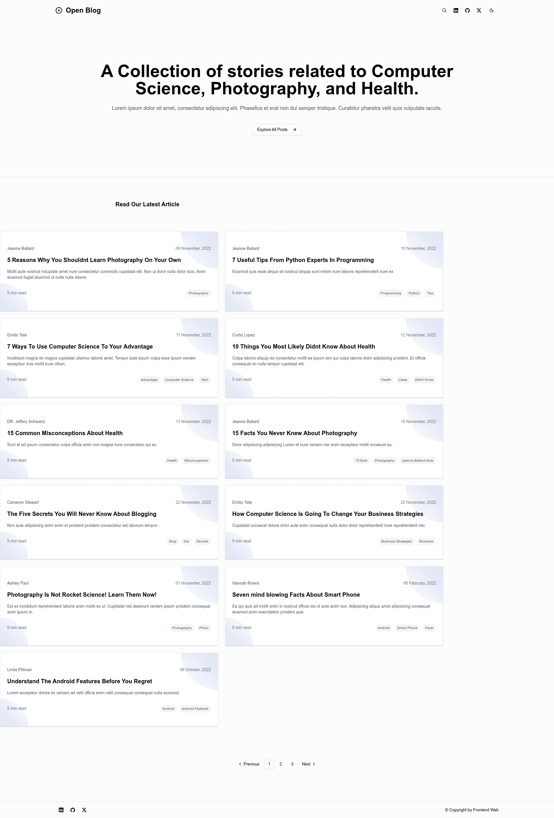 screenshot of Open Blog on template0.com