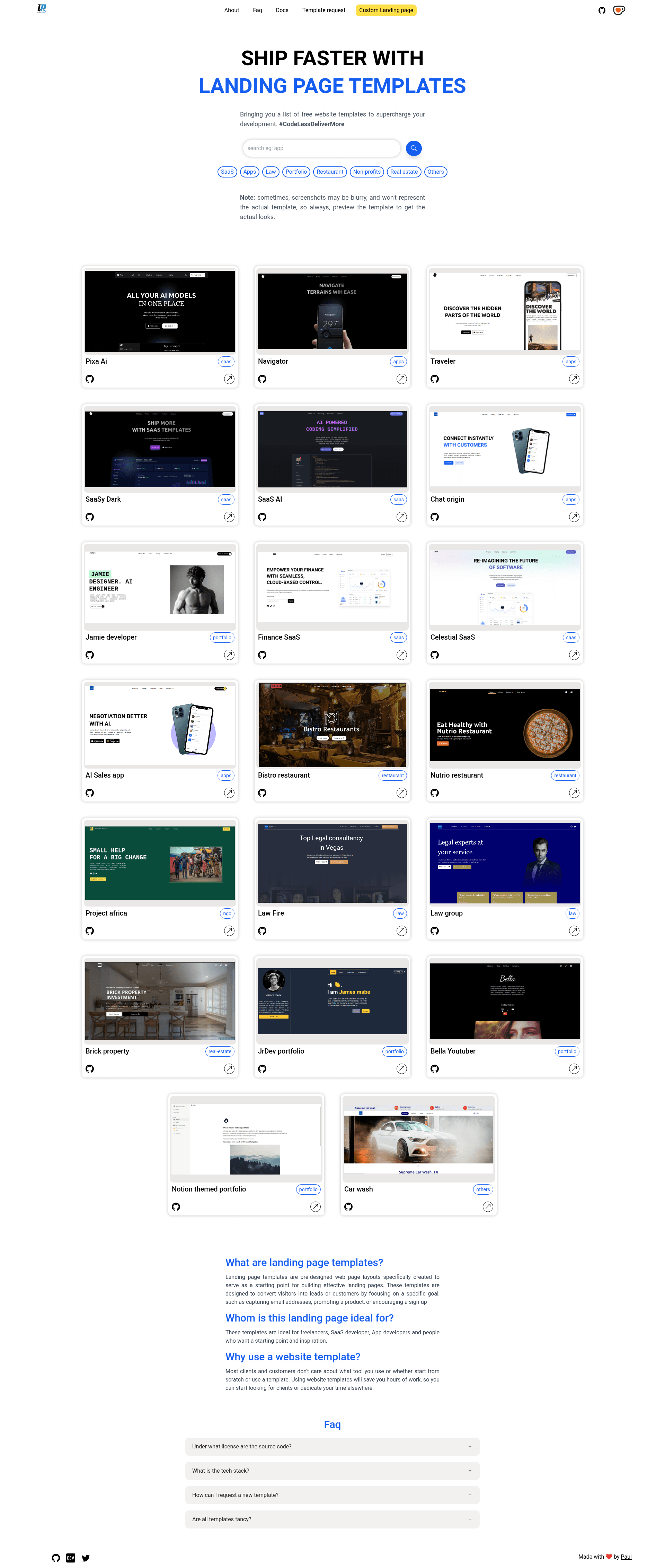 screenshot of Free Landing Page Templates on template0.com