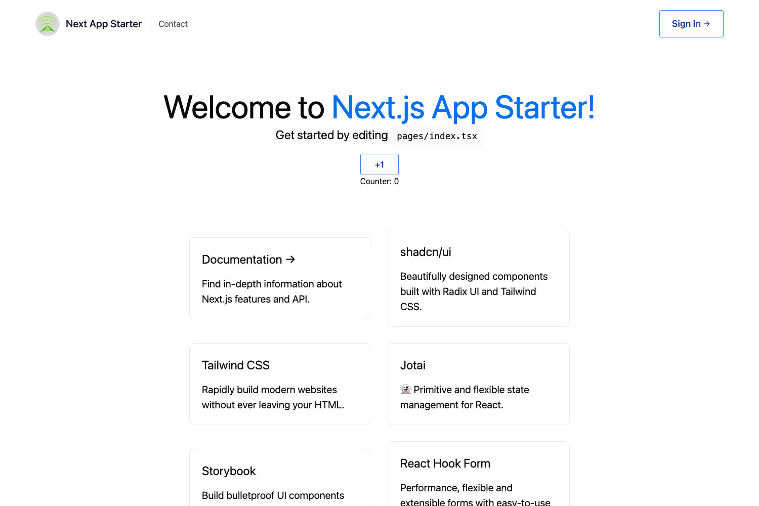 Next App Starter preview