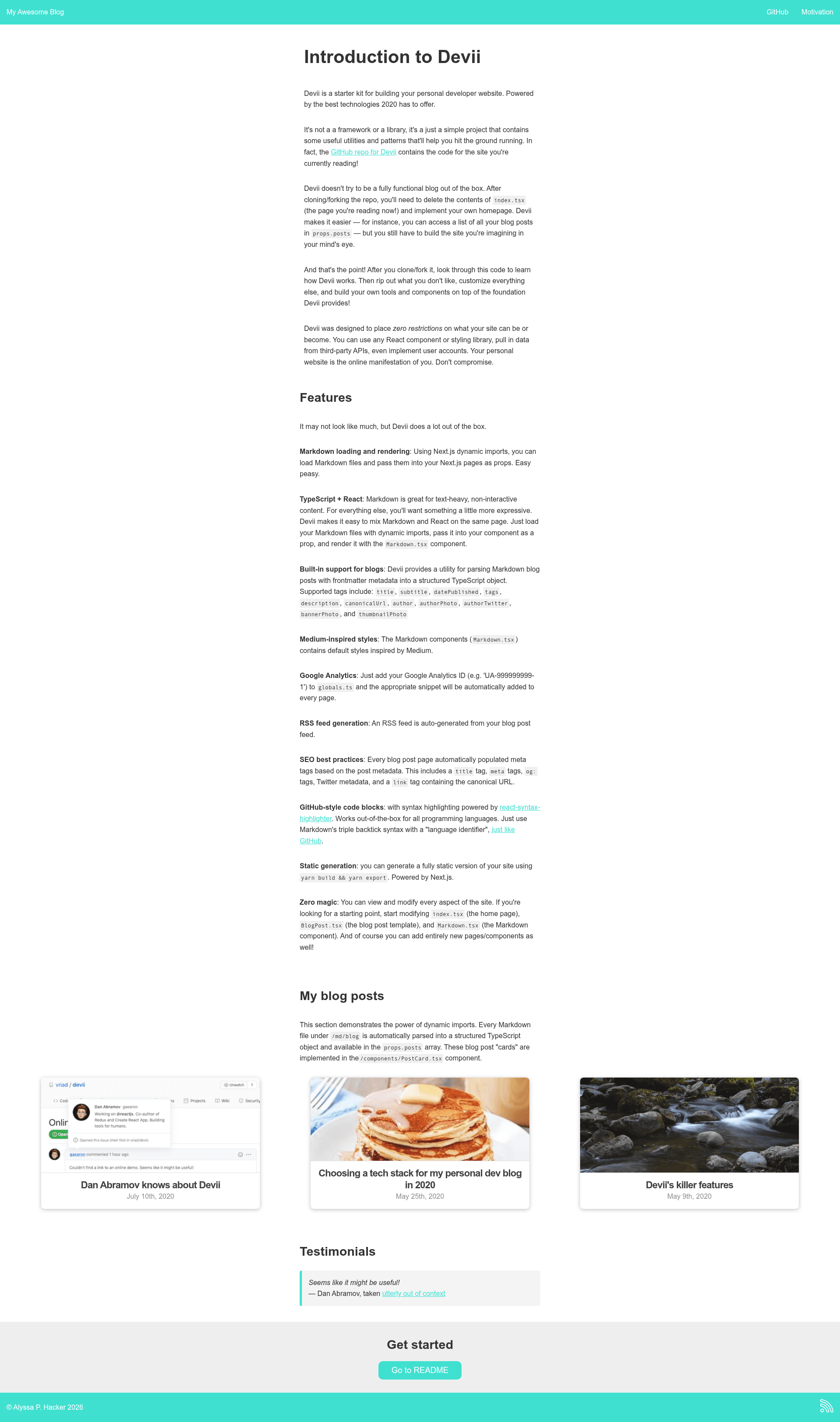 screenshot of Devii on template0.com