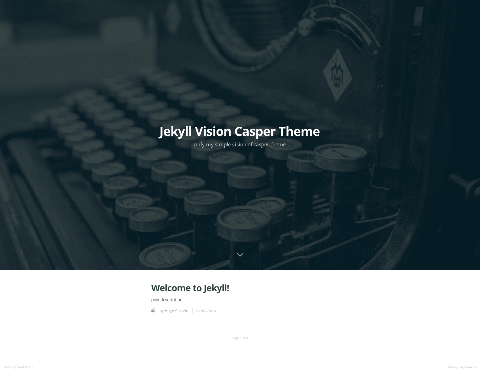 screenshot of Jekyll Vision Casper Theme on template0.com