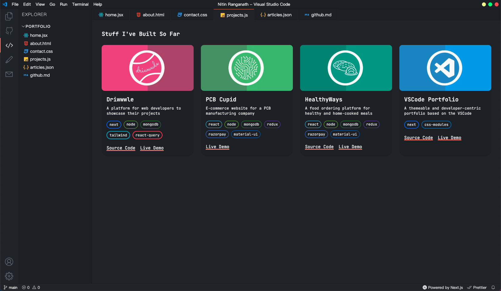 Image for VSCode Portfolio(portoflio nextjs template) on template0.com