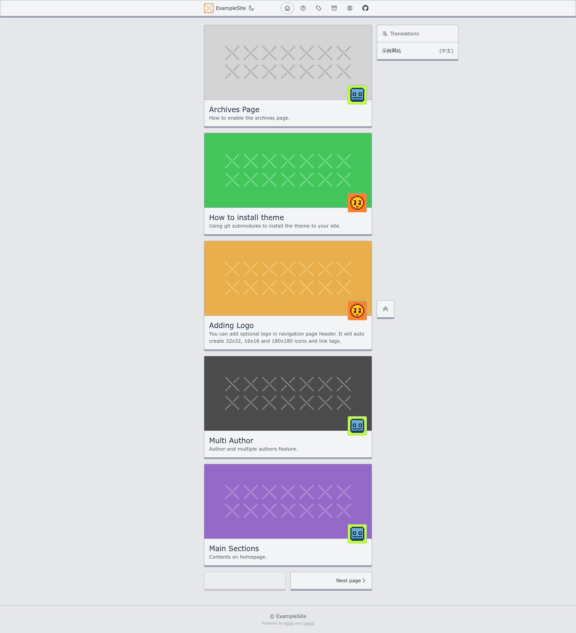 screenshot of Hugo-Theme-Island on template0.com