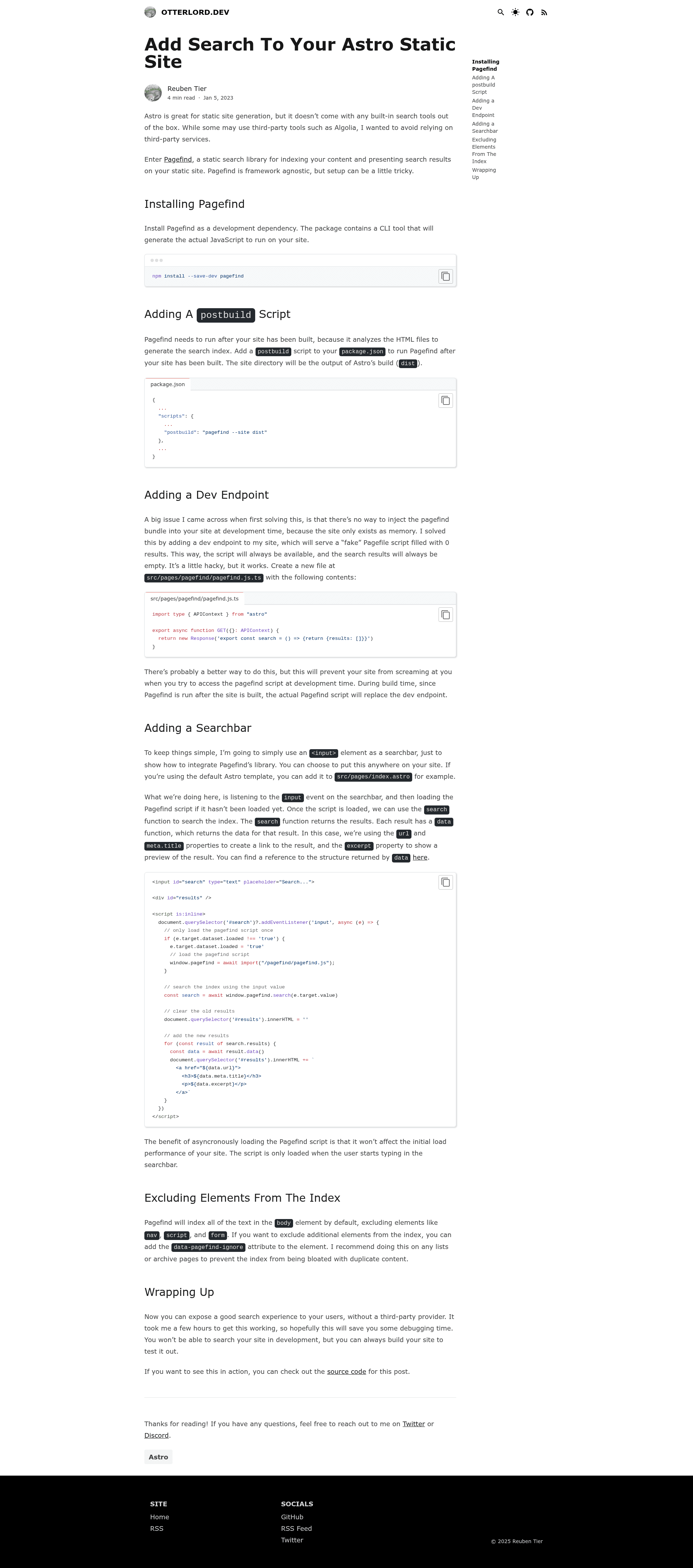 screenshot of Astro Search on template0.com
