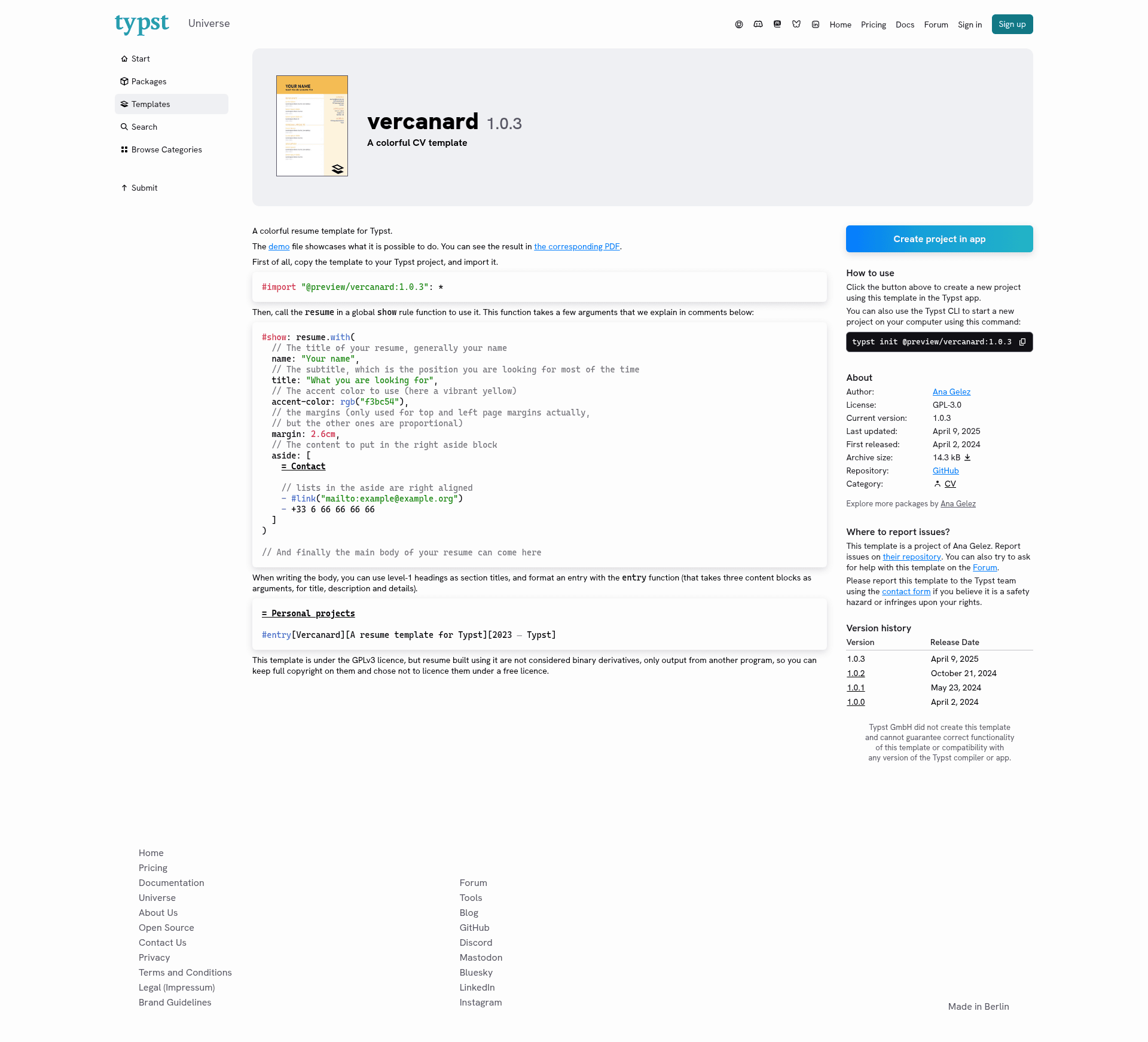 screenshot of vercanard on template0.com