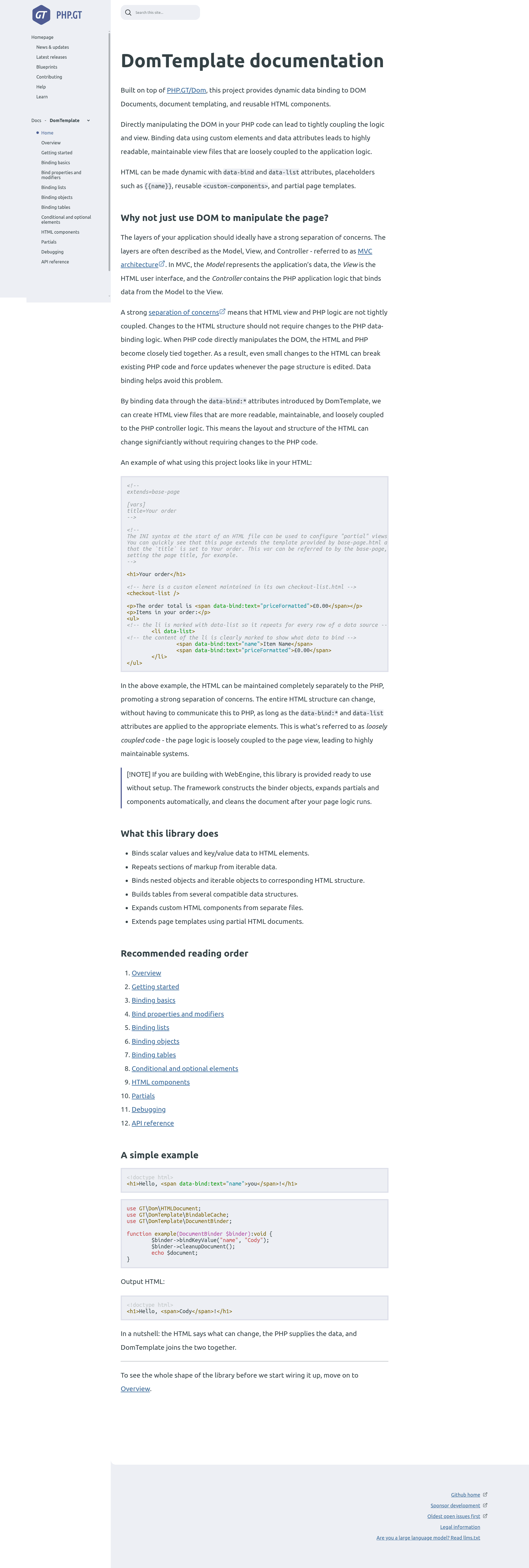 screenshot of DomTemplate on template0.com