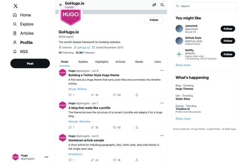 Image for Hugo Twitter Style on template0.com Image for Hugo Twitter Style on template0.com