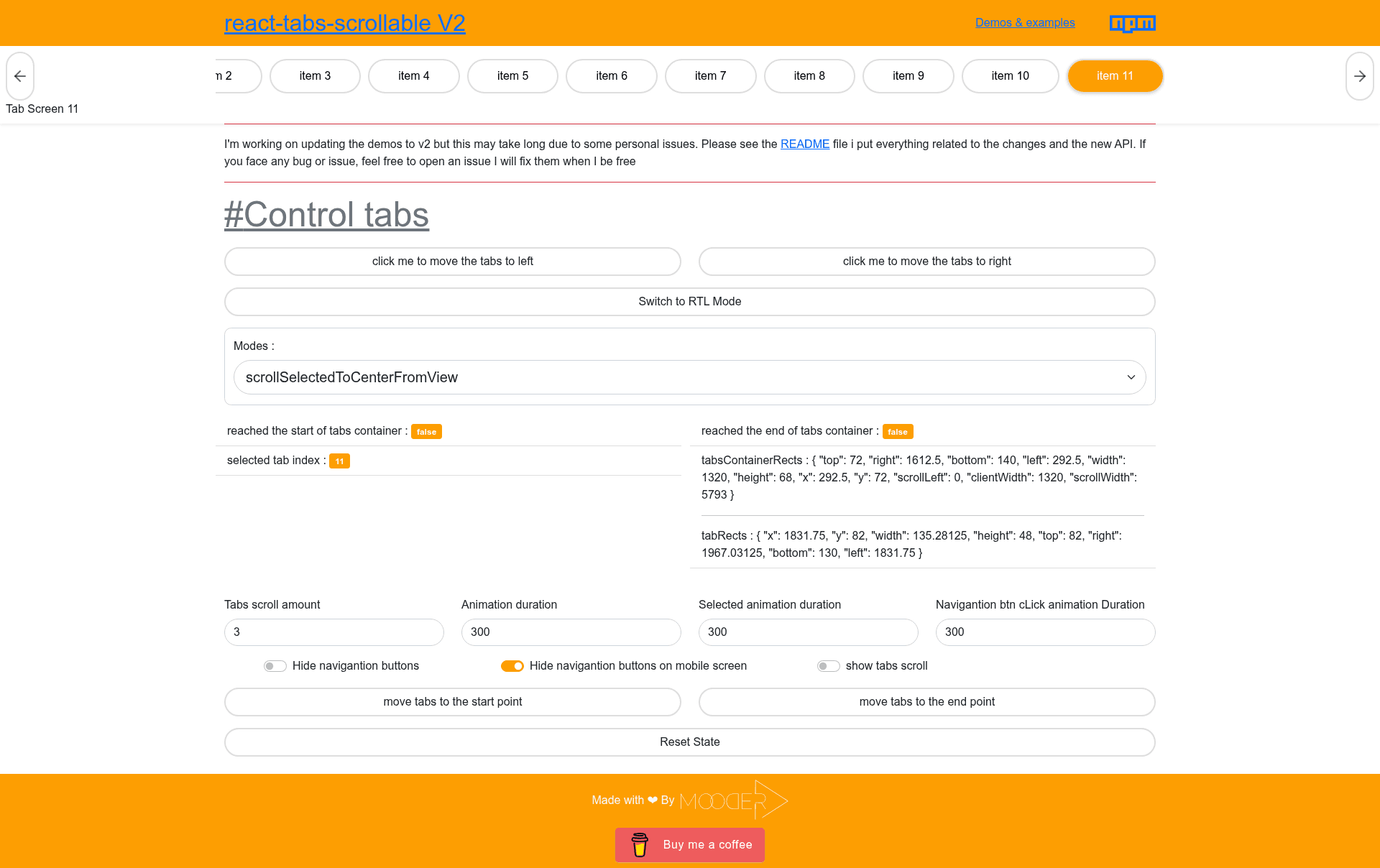 screenshot of React Tabs Scrollable on template0.com