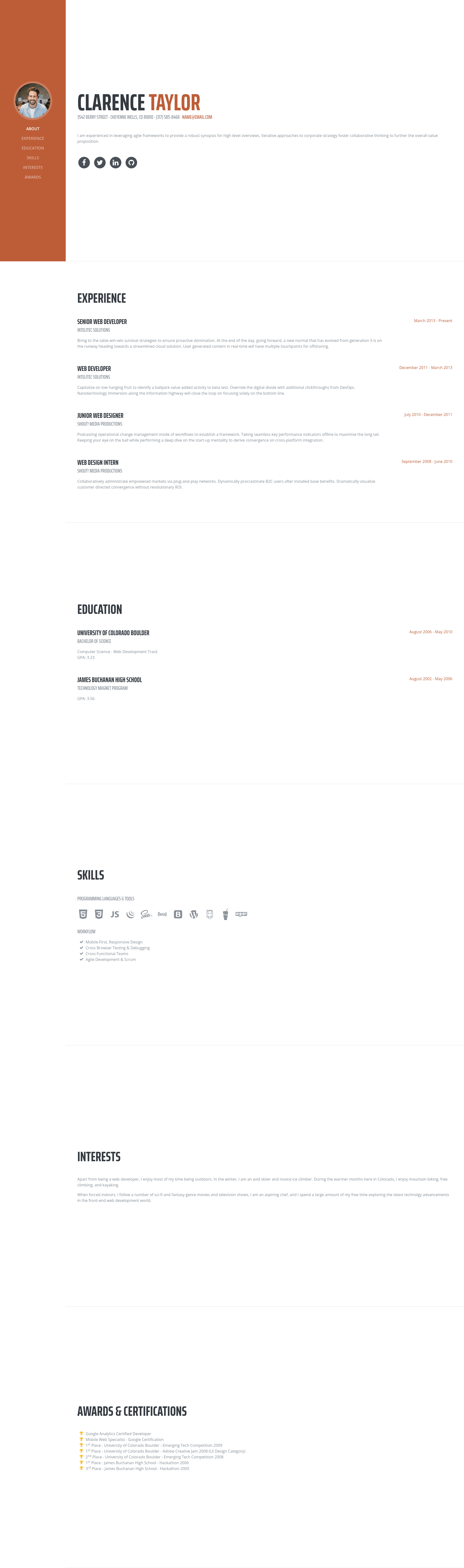 screenshot of Resume – Free Bootstrap 4 CV Template on template0.com