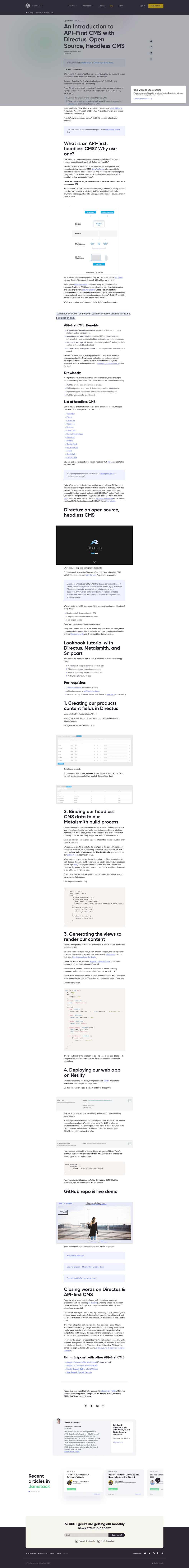 screenshot of Directus Metalsmith Snipcart on template0.com