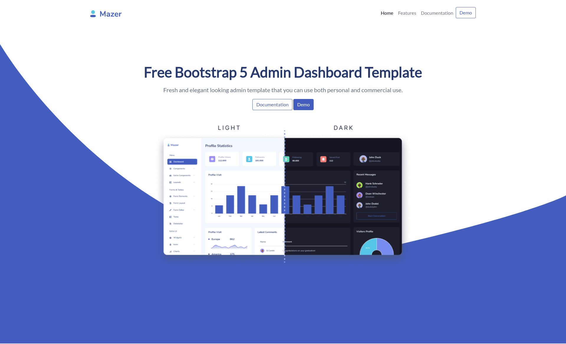 screenshot of Mazer Dashboard on template0.com