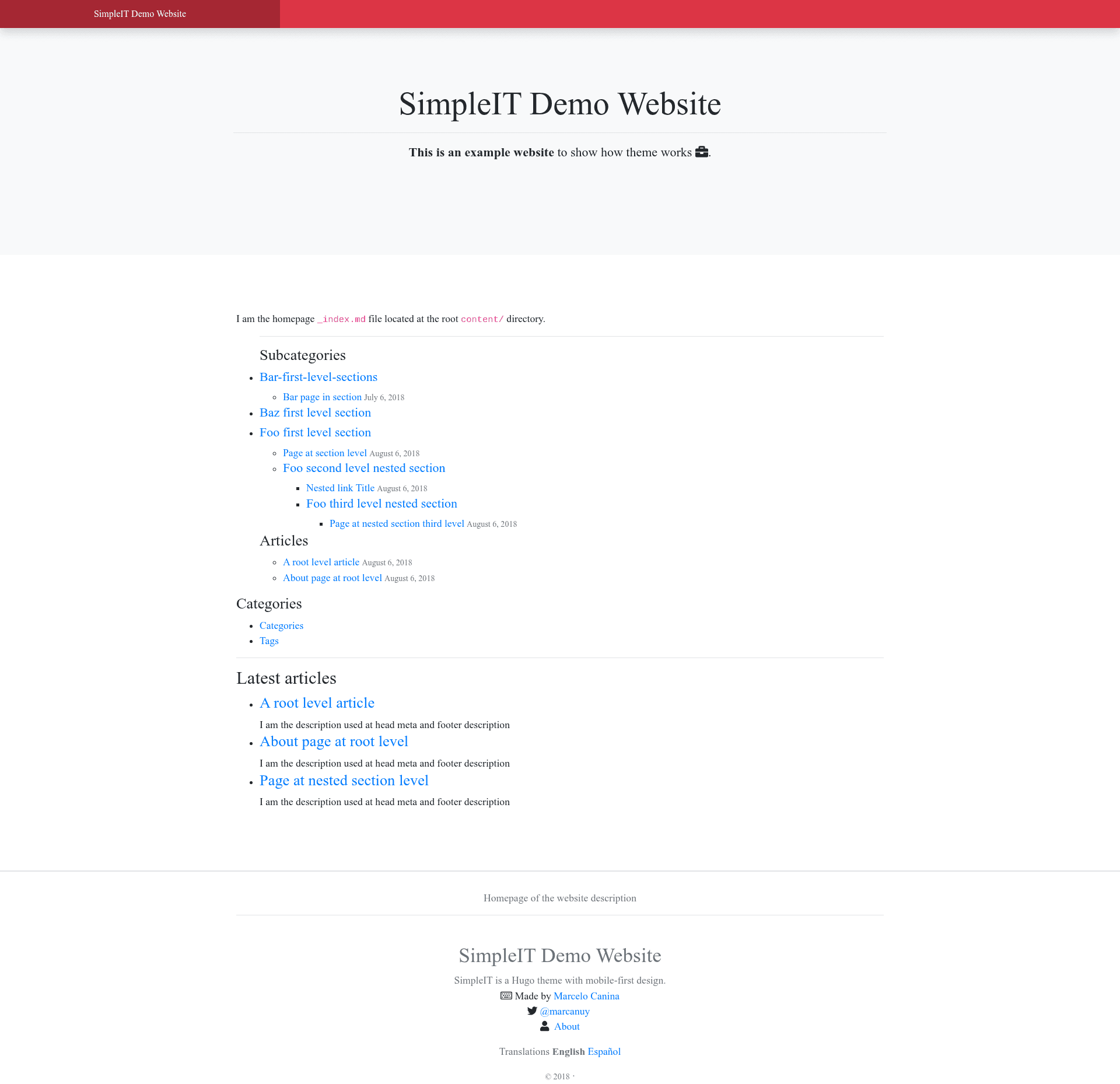 screenshot of SimpleIT Hugo Theme on template0.com