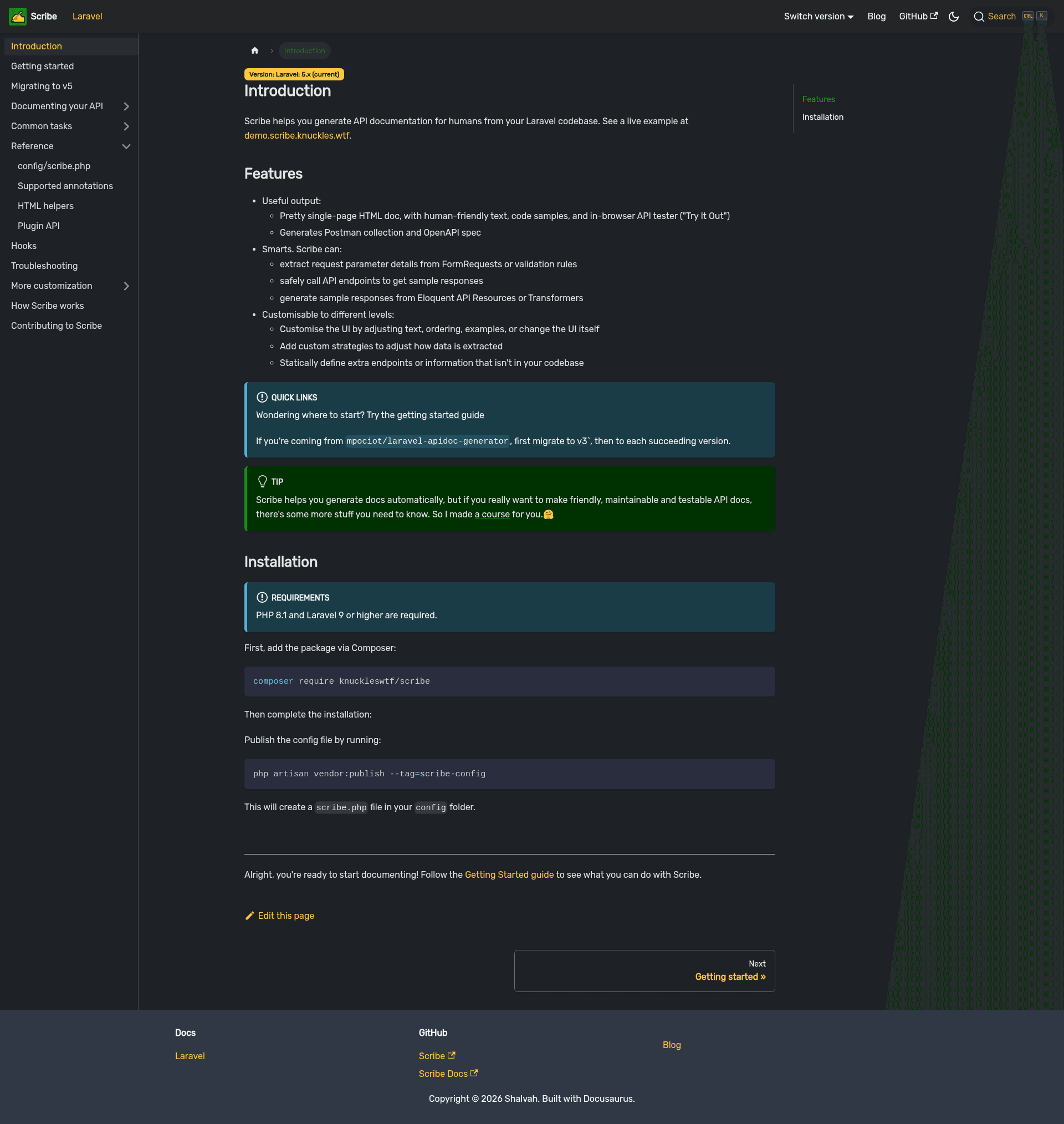 screenshot of Scribe on template0.com