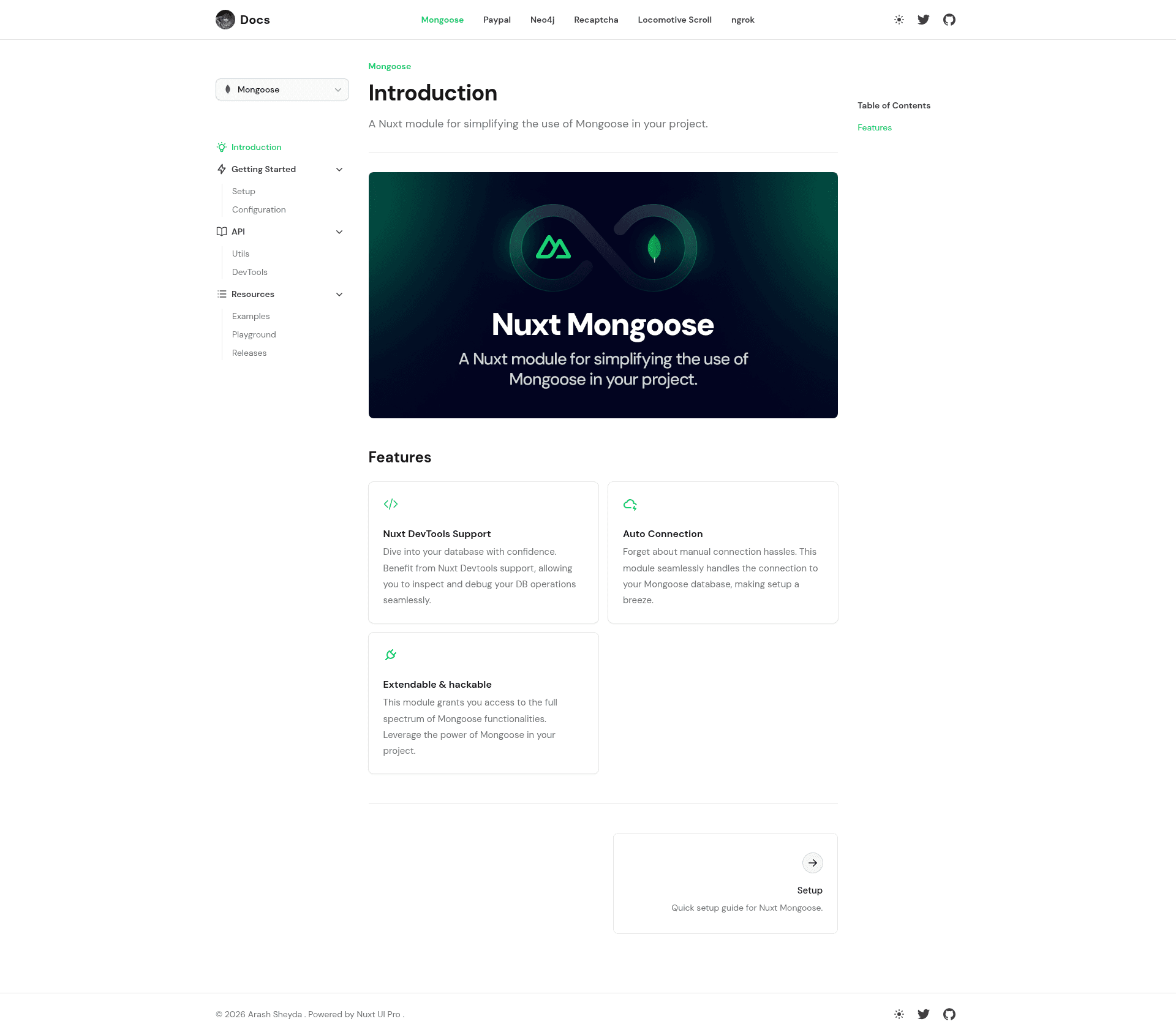 screenshot of Nuxt Mongoose on template0.com