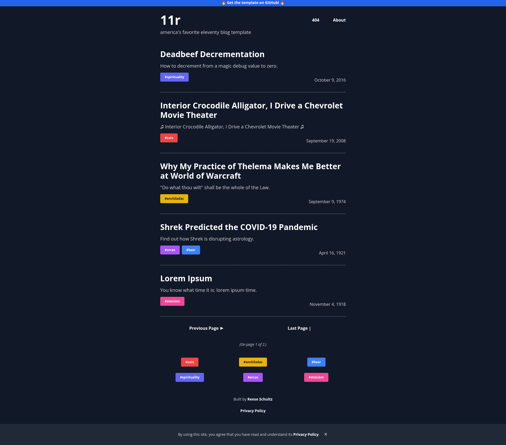 screenshot of 11r on template0.com