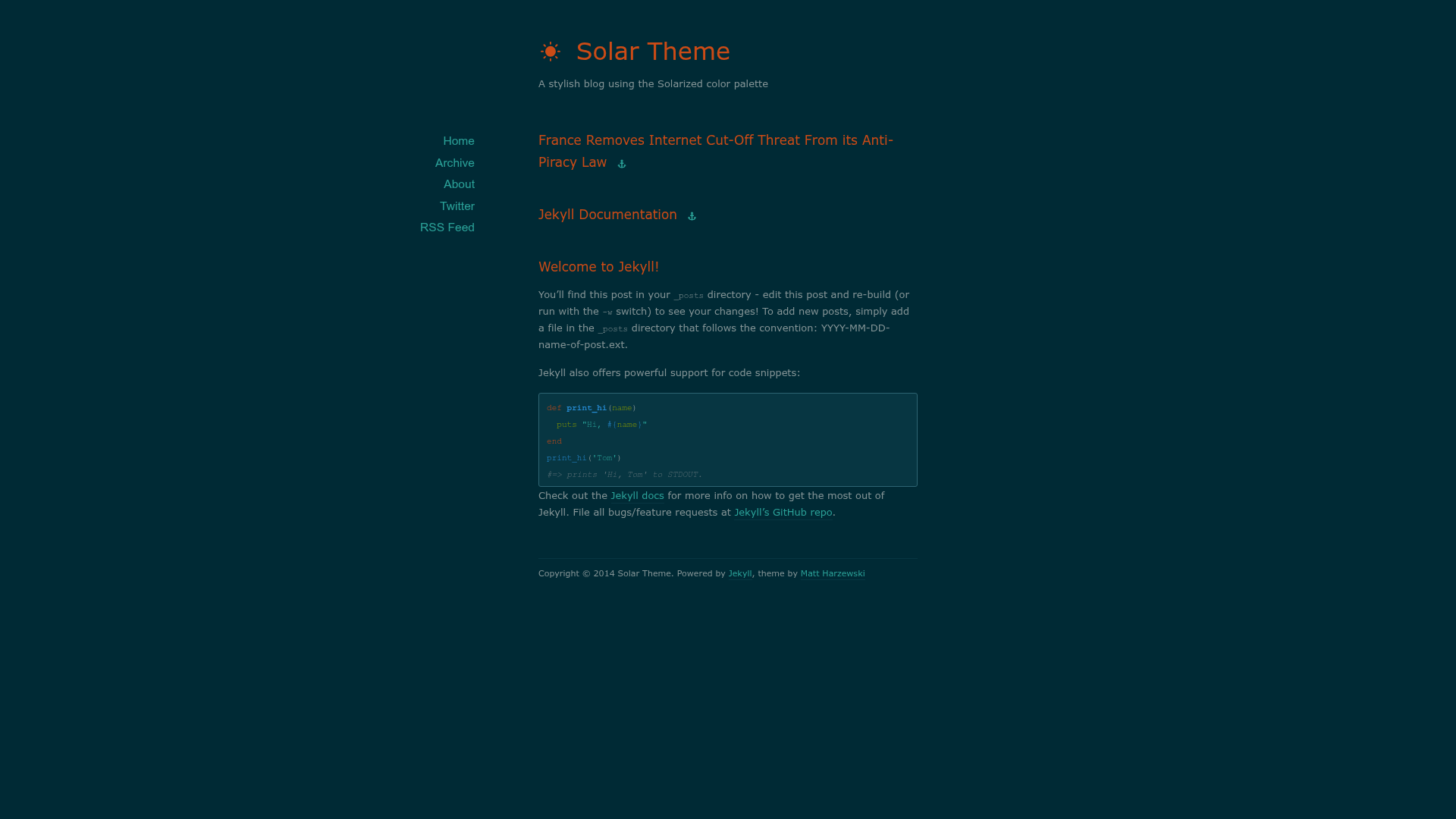 screenshot of Solar Jekyll on template0.com