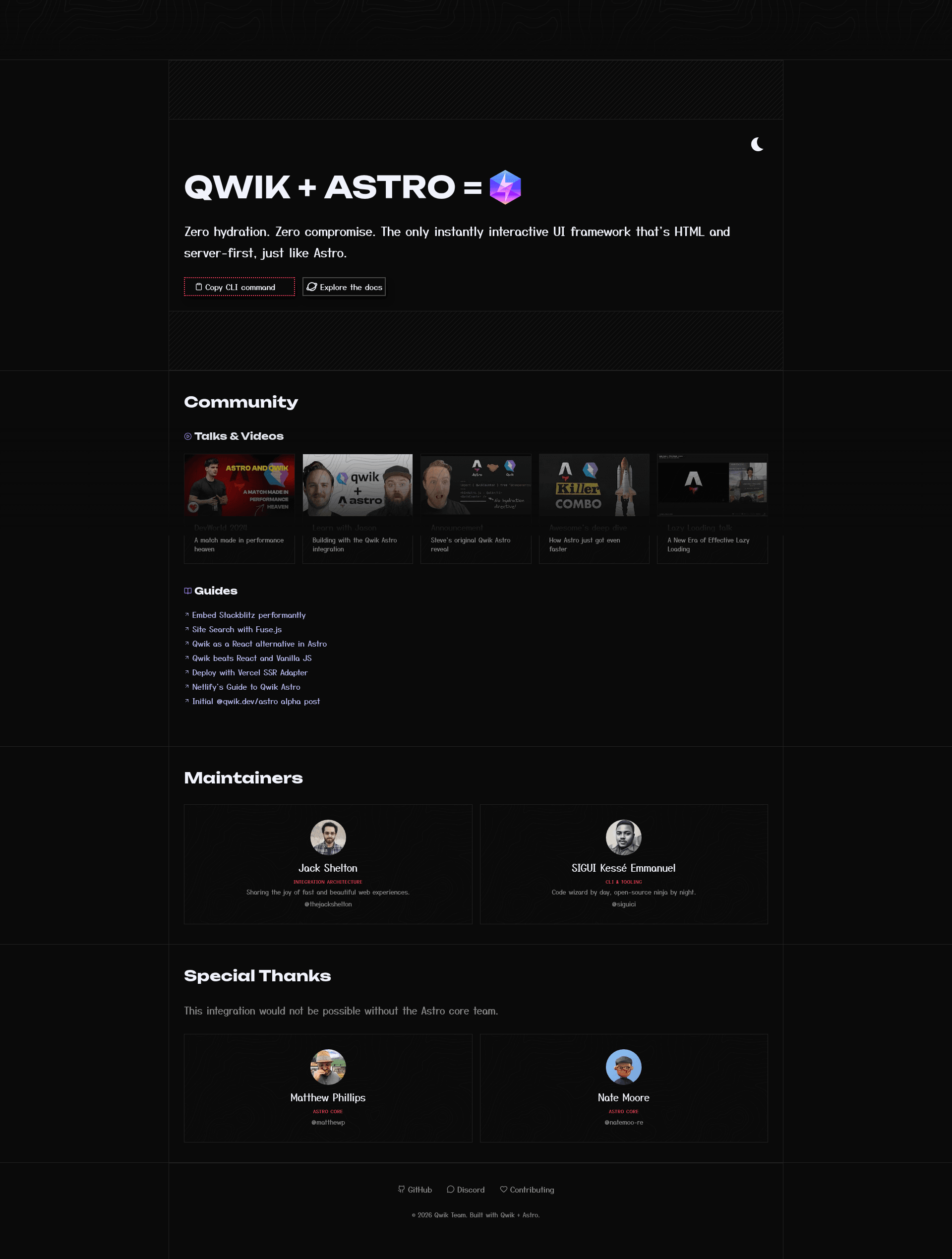 screenshot of Qwik + Astro on template0.com